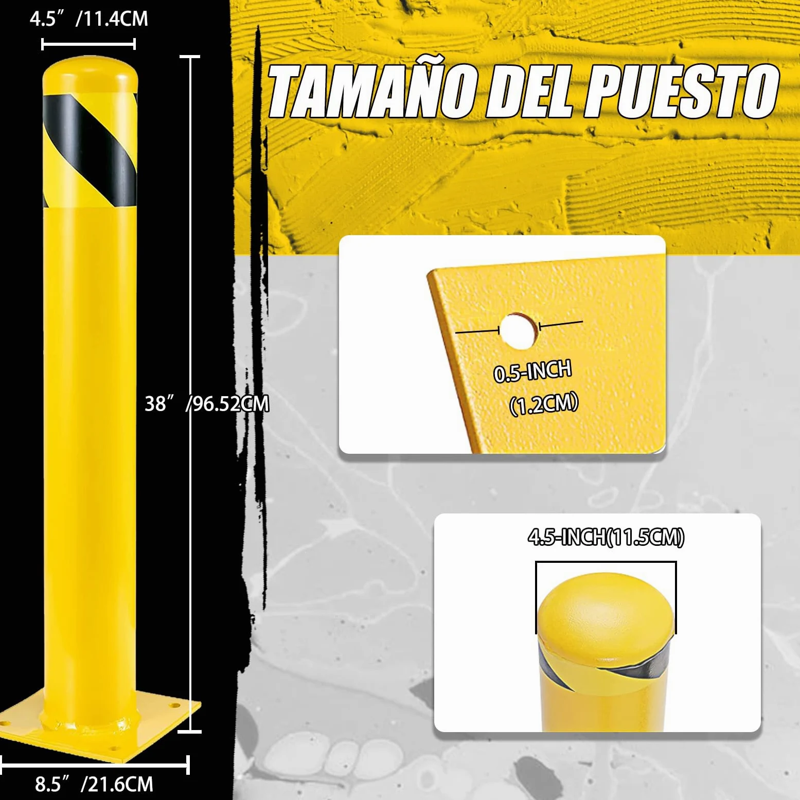 Dissuasore giallo da 91 cm, 2 pezzi per pianificazione stradale, palo di parcheggio per il controllo del veicolo e sicuro, ideale per il parcheggio