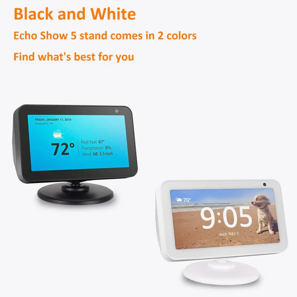 supporto regolabile per Echo Show 5, accessorio compatibile con Amazon Echo Show 5, attacco magnetico, girevole a 360 gradi, funzione di inclinazione, base antiscivolo, uscita 2019, bianco