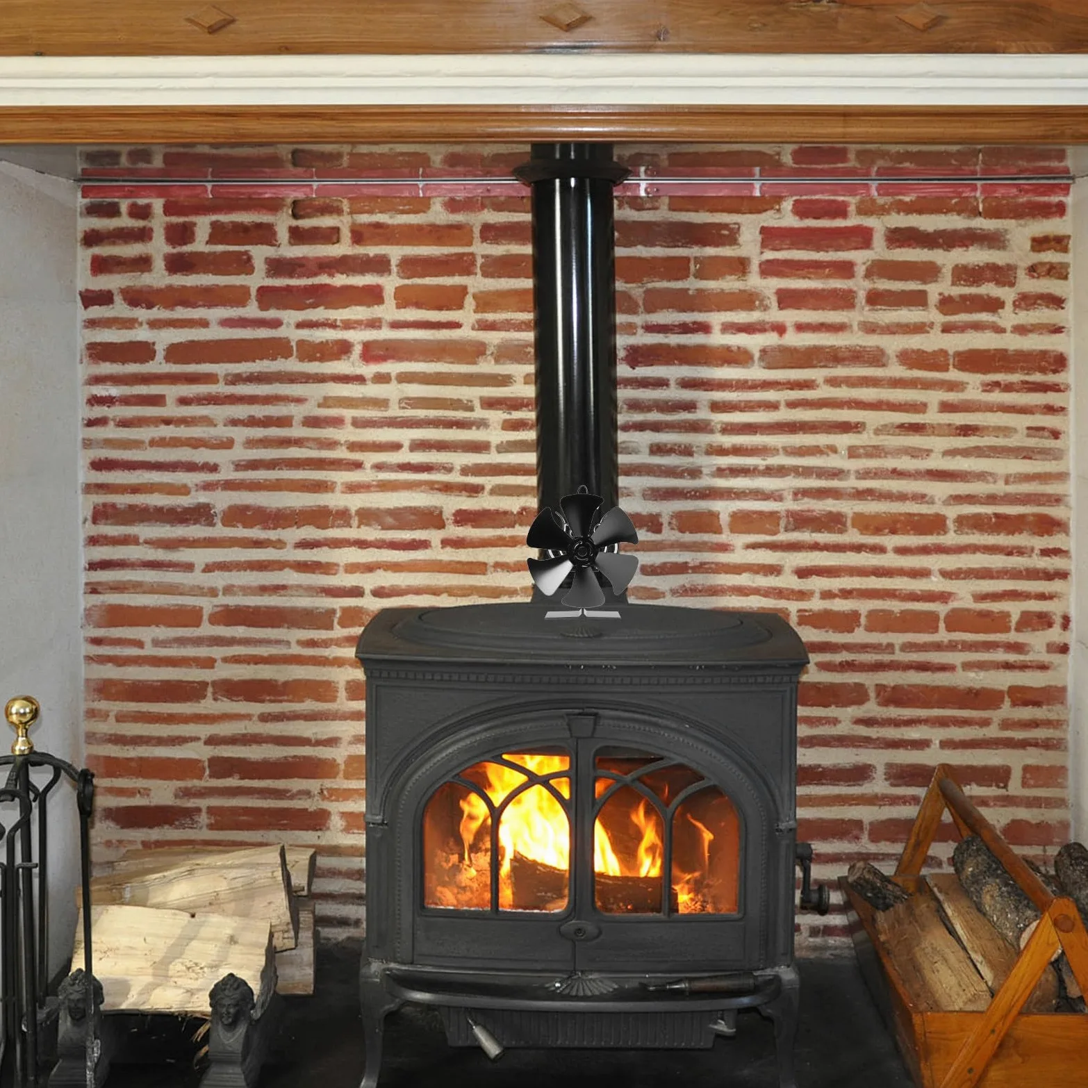 BESTYASH Ventilatore Termico per Stufa a Legna 6 Pale Nero Alluminio | Stufa Termoventilatore senza Elettricità, Ventilatore per Stufa Legna, Atmosfera Estiva