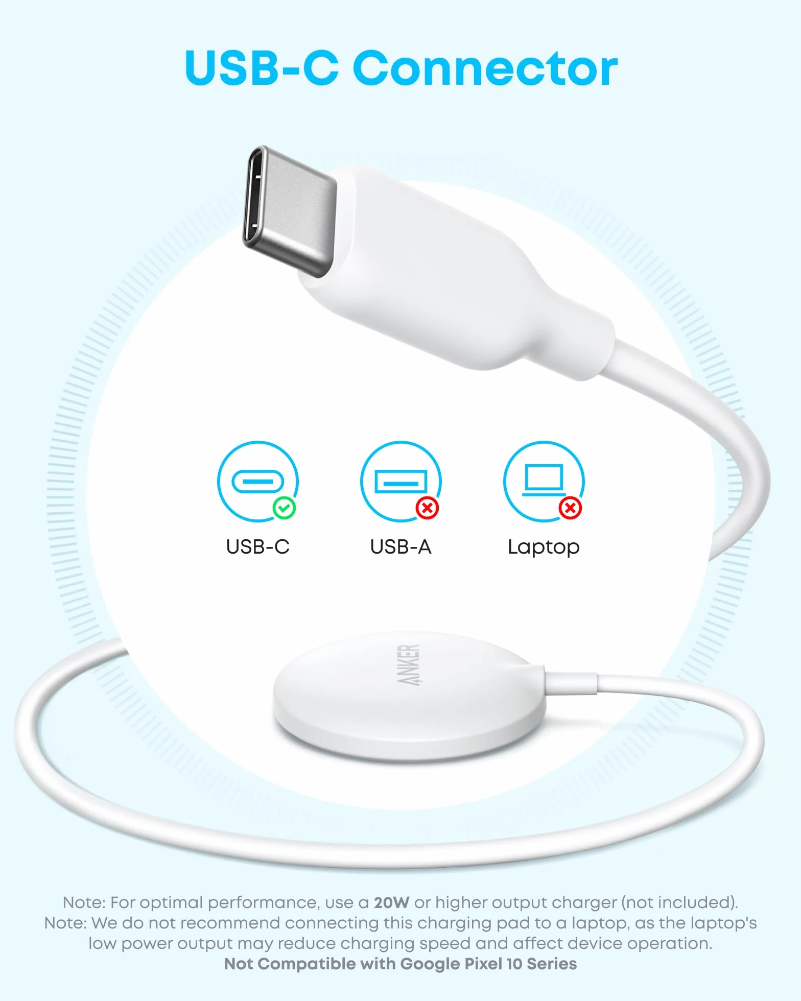 Anker Caricatore Wireless iPhone Magnetico 15W, Certificato Qi2 Pad di Ricarica Wireless Compatibile con MagSafe, per iPhone 17 Pro Max/Serie 16-12, AirPods e Altri (Adattatore Non Incluso)