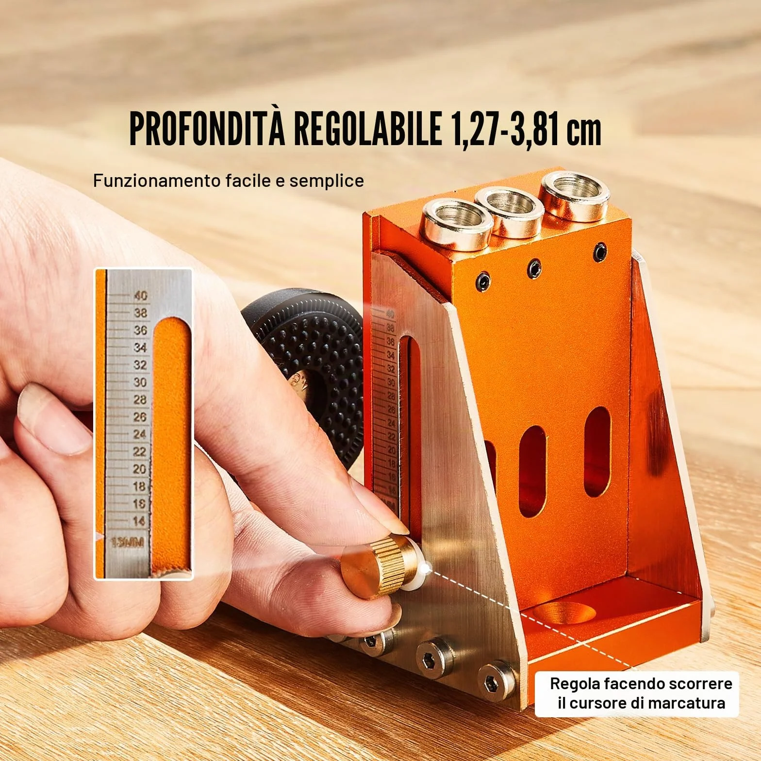 VEVOR Kit Dime per Fori Tascabili 3 Fori con Chiave Punte Quadrate, Set Dima Foratura Angolare Lavorazione Legno Alluminio
