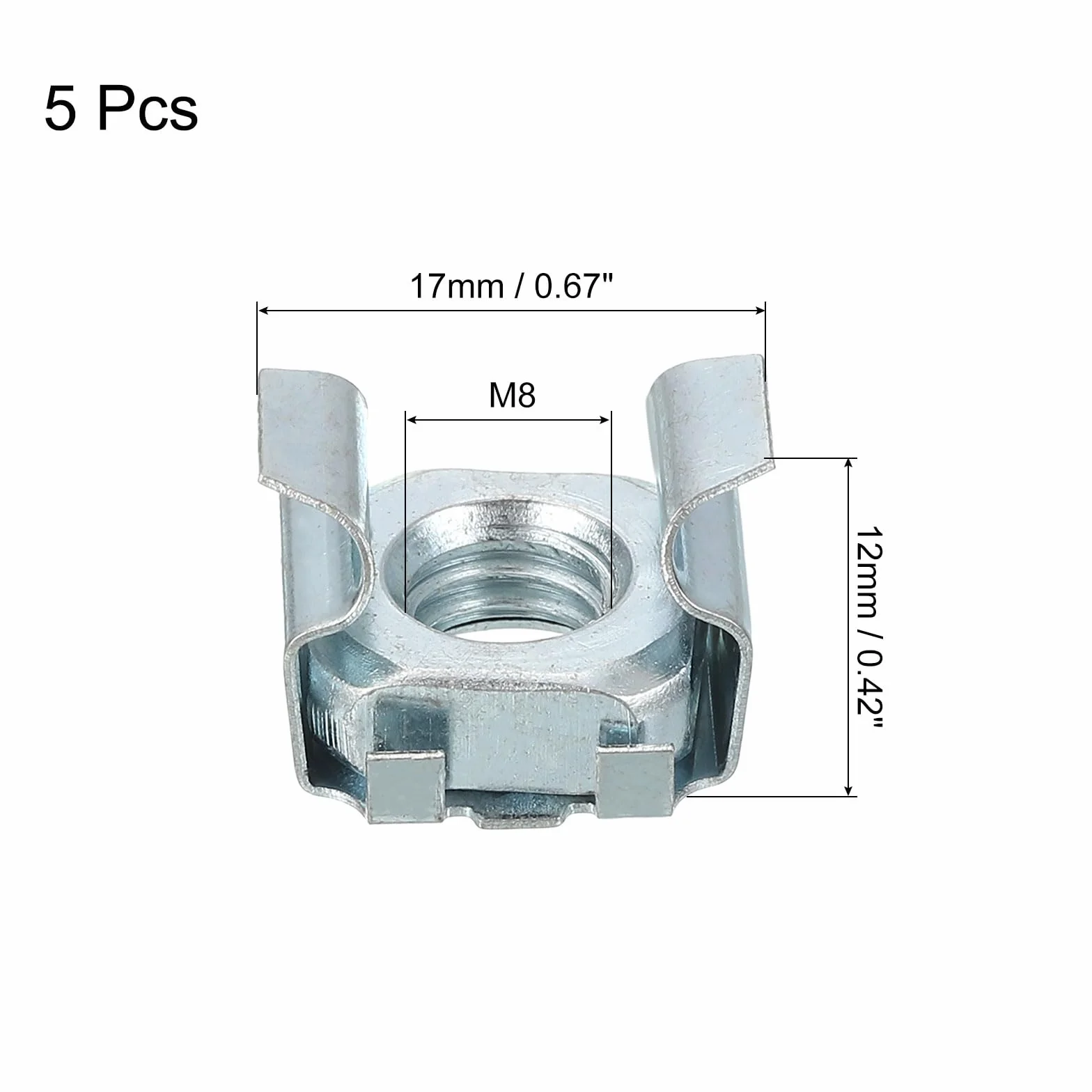 QUARKZMAN M8 x 1,25mm Gabbia Dado 5pz Carbonio Acciaio Zinco Placcato Metrico per Server Rack