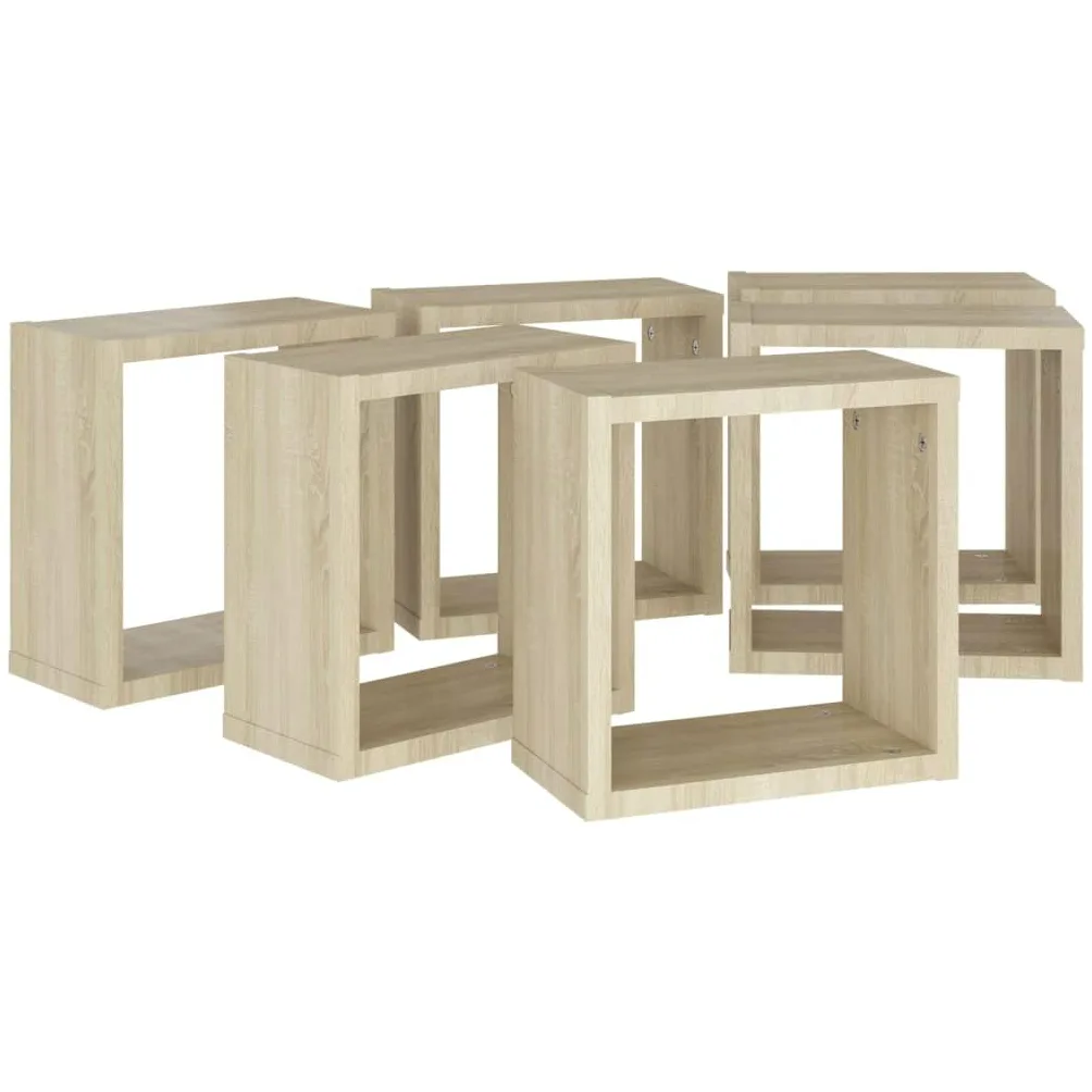 Scaffalature, mensole da parete e sporgenze, mensole cubiche da parete, 6 pezzi, rovere Sonoma, 30 x 15 x 30 cm