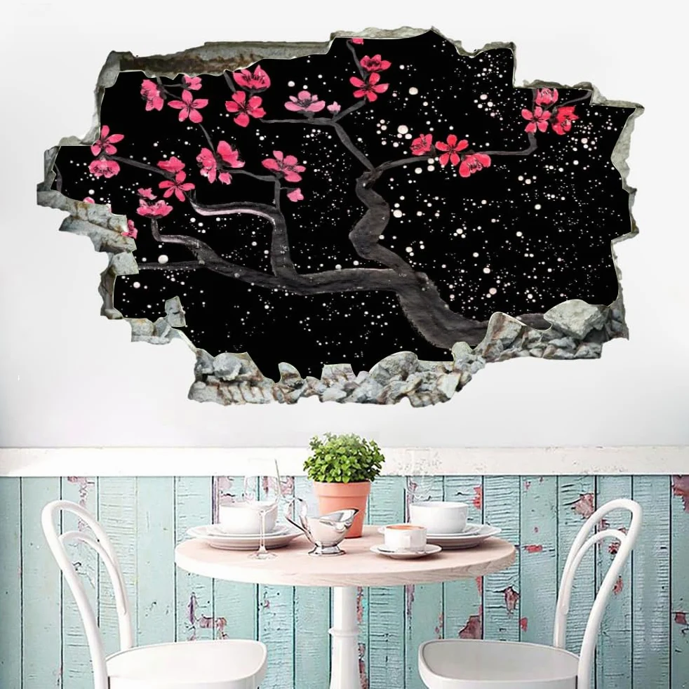 Adesivo Da Parete 3D Rimovibile Fiori Di Ciliegio Giapponesi Decorazione Da Parete, Pavimento, Soffitto, Decalcomania Fracassata, Decorazione Artistica Albero Per Soggiorno, Murale 120x80cm