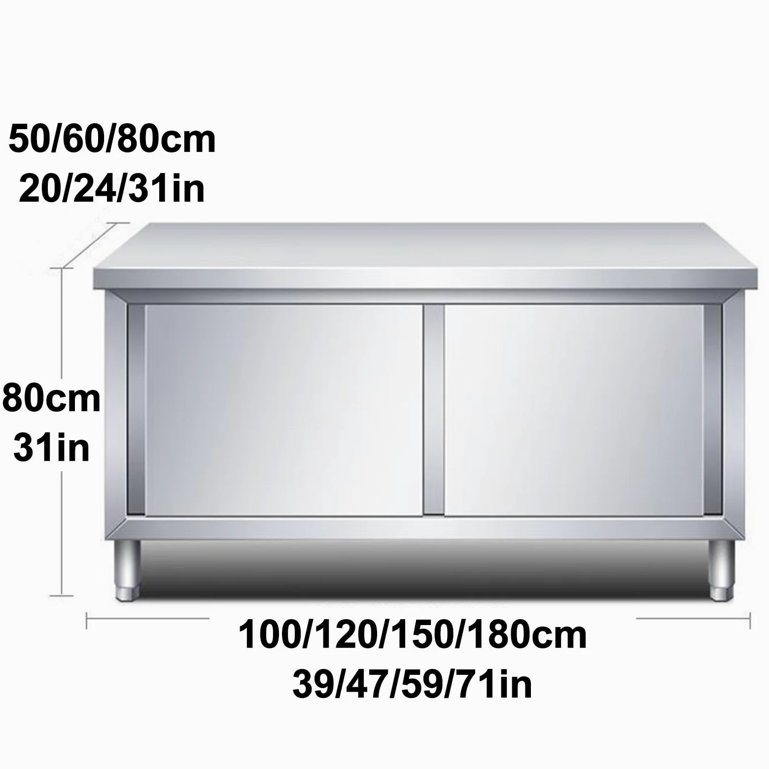 Generico Tavolo da Lavoro in Acciaio Inossidabile per impieghi gravosi con Ante scorrevoli – Banco da Lavoro per Cucina Commerciale, Ristorante, Hotel, Garage – 180x80x80 cm