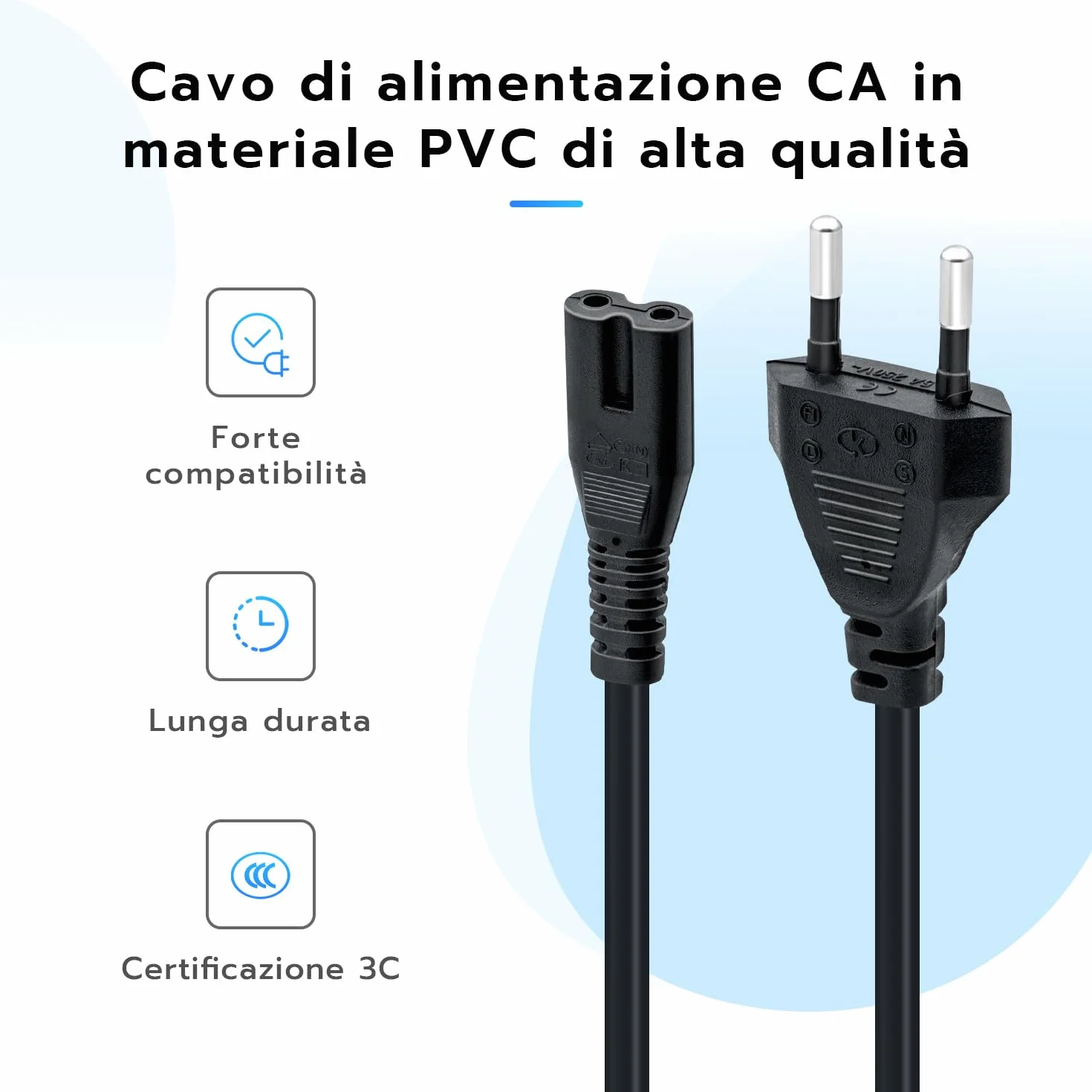Mcbazel 1.5M IEC 320 C7 Cavo di Alimentazione Power Cable con 2 Pin Euro Cavo di Alimentazione per PS5/ PS4/ PS3/ Xbox Series X/S - Nero