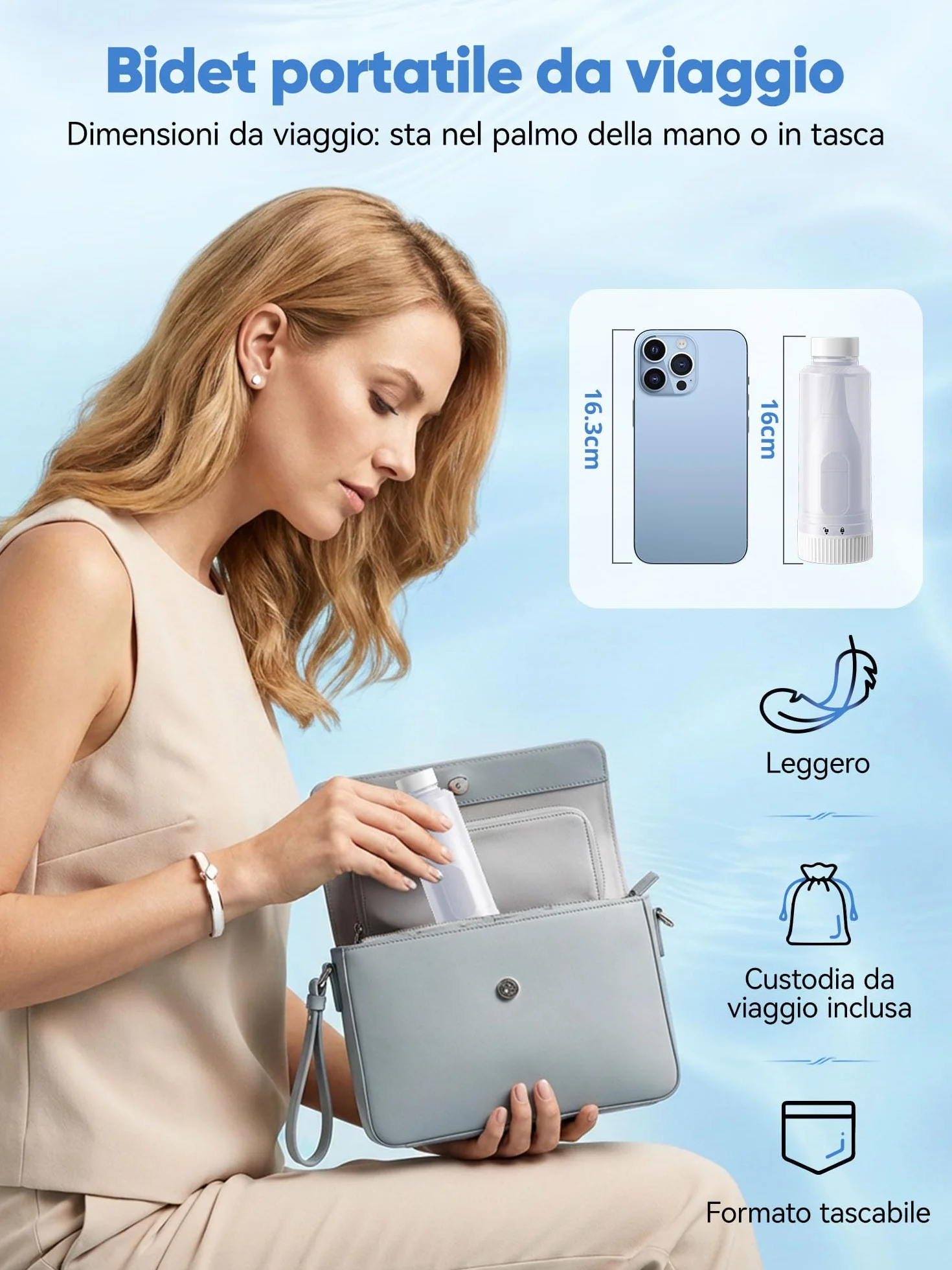 SANEWE Bidet Portatile Elettrico IPX7 2 Modalità di Spruzzo Regolazione Pressione