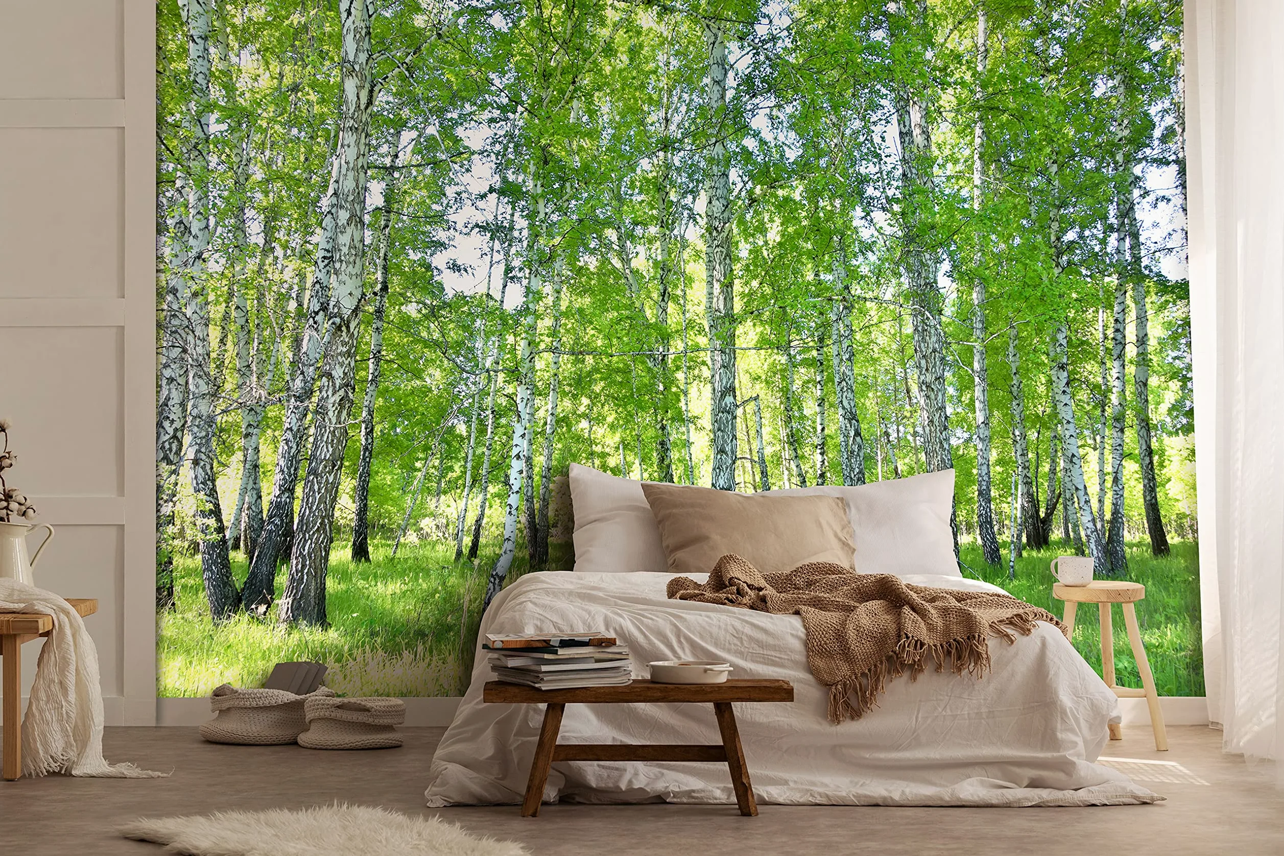 Carta Da Parati Fotografica Bosco Di Betulle Foresta Nature Alberi - Include Colla - Moderna Design Carta per Pareti Soggiorno Camera Da Letto Sala Fotomurali In Tessuto Non Tessuto TNT (416x254 cm) | Carta da parati in tessuto non tessuto di alta qualità