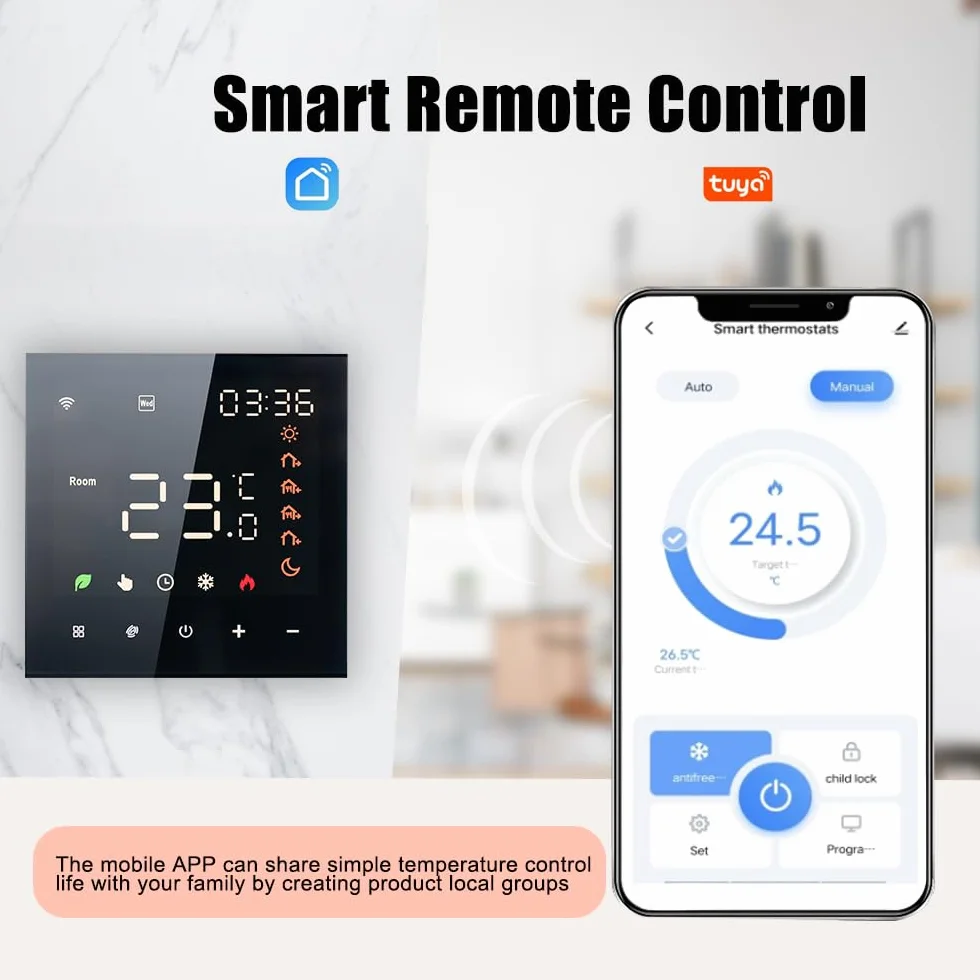 Termostato WiFi,Smart Tuya Controllo vocale 16A Display LCD programmabile Digitale Touchscreen Regolatore di Temperatura per Riscaldamento a Pavimento Termostato Digitale da Parete