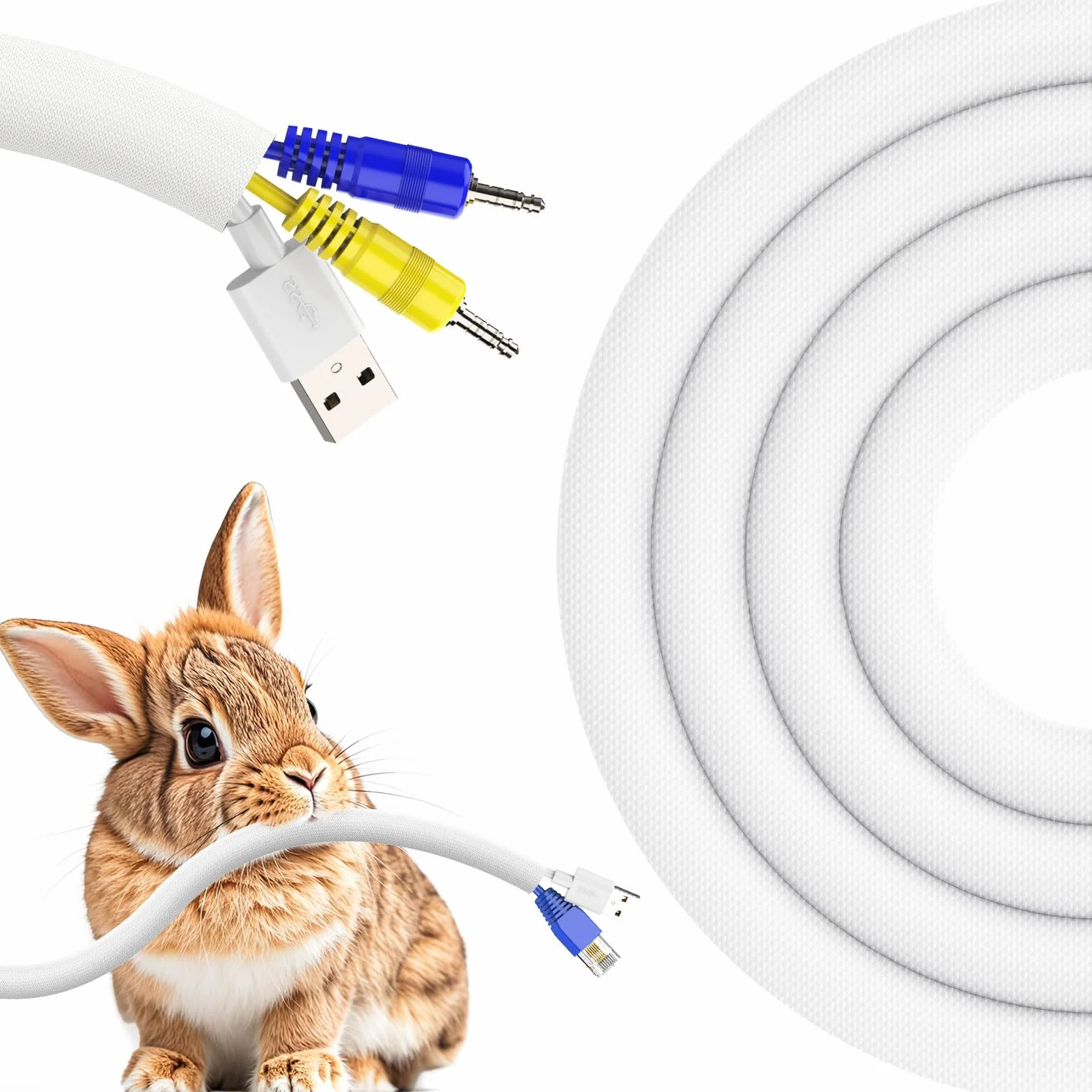 REFLYING Guaina Cavi Elettrici 3 metri-9,5mm, La Protezione Bianco per Cavi Impedisce ai Cani e ai Gatti di Masticare i Cavi, Guaina Espandibile Intrecciata per la Gestione dei Cavi con 8 Fascette