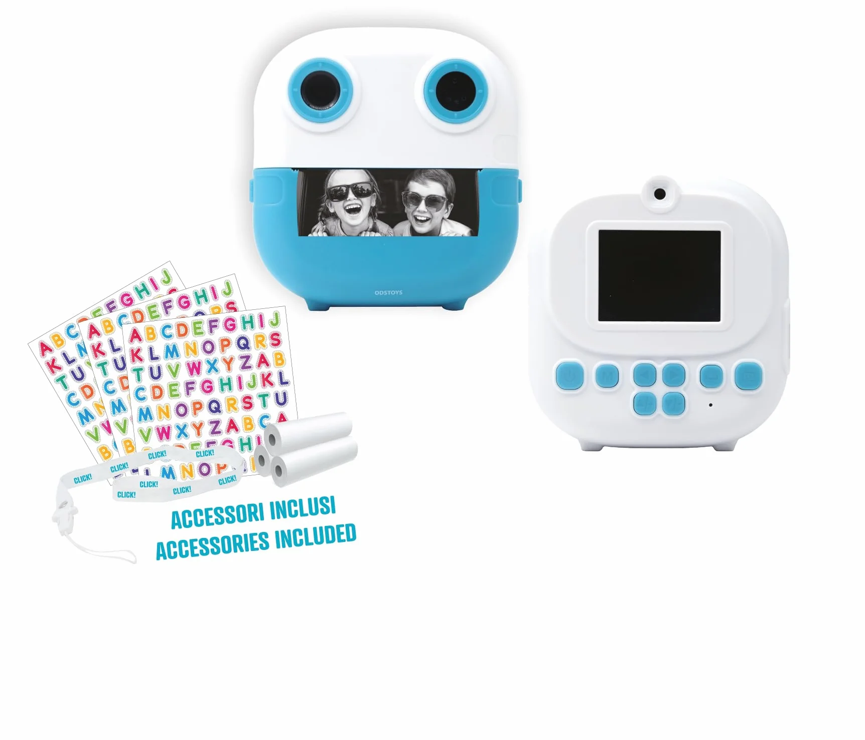 Click! 4 - Fotocamera istantanea per bambini - Doppia fotocamera - Stampa foto e disegni da App - Video 1080p - Zoom 6x - Giochi - MP3 - Display 2" LCD - microSD 4GB - Accessori inclusi