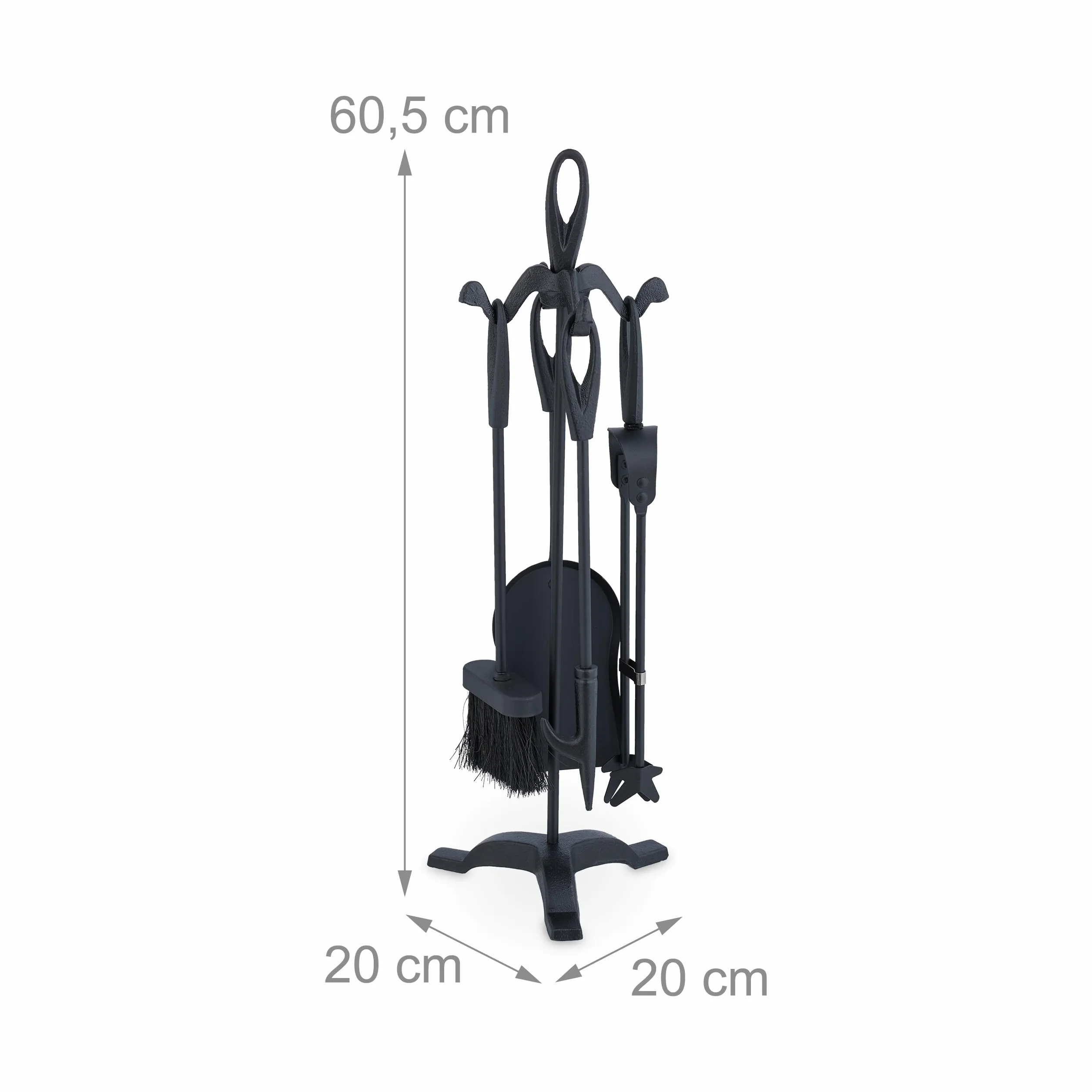 Relaxdays Set 5 Attrezzi da Camino o Stufa, Attizzatoio, Pala, Scopino, Pinza e Supporto Utensili Caminetto, Ferro, Nero
