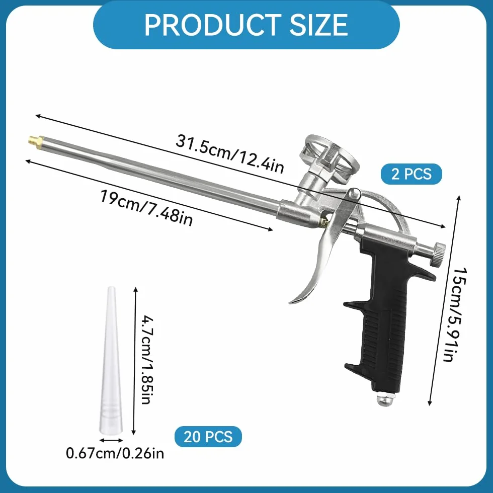 2 Pz Pistole per Schiuma Poliuretanica Pistola Schiuma con 20 Ugelli Pistola Schiuma Professionale in Metallo Pistola Schiuma con Impugnatura Ergonomica per Calafataggio Riempire Sigillatura