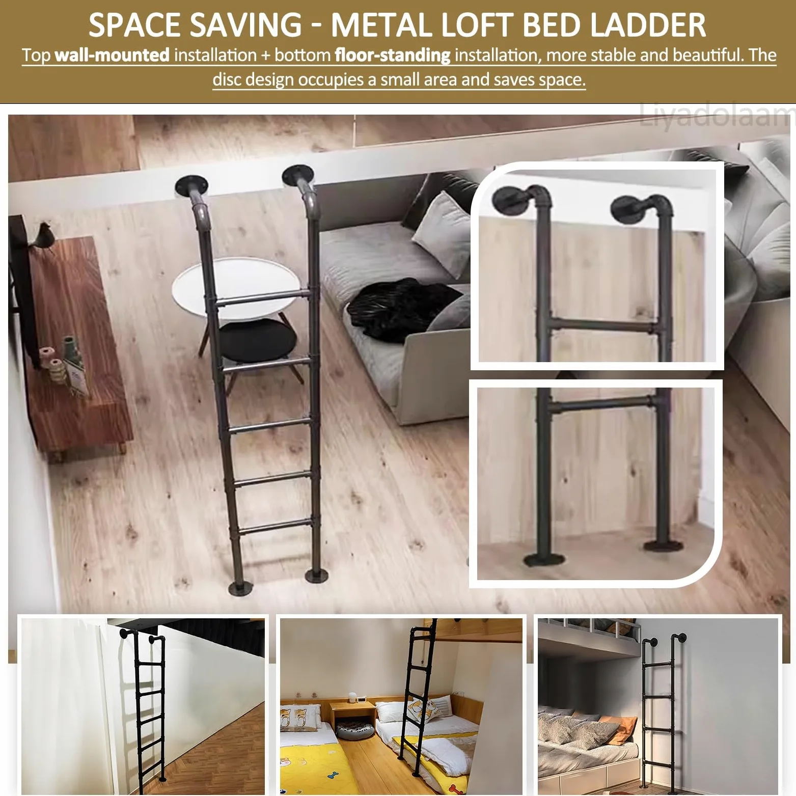 Scala dritta universale per camper, 4-8 gradini, scale di uscita di emergenza per pozzetto della finestra, scala per letto a soppalco in metallo, montaggio a parete, carico di 300 libbre, scala per se