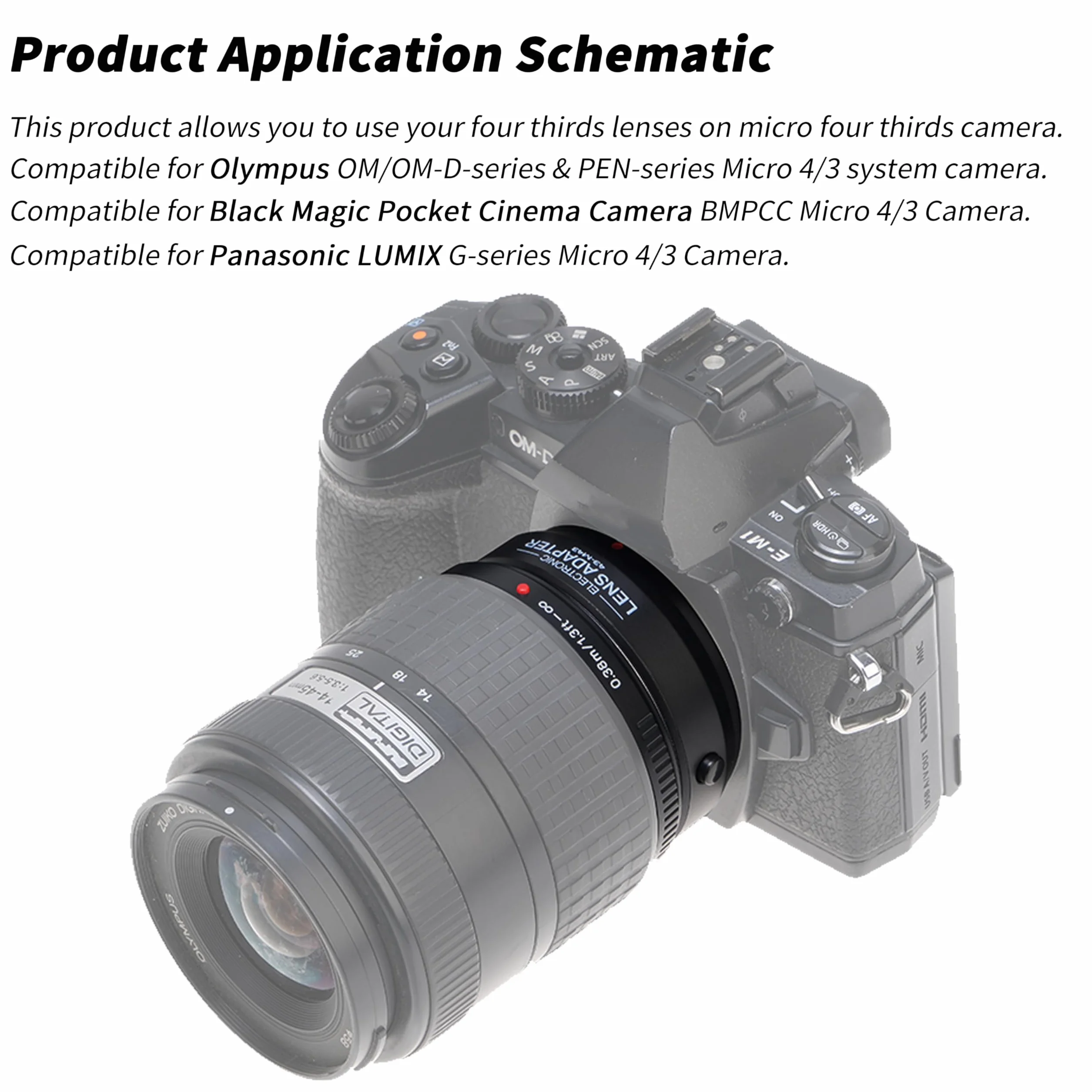 Hersmay Pro Autofocus 4/3-M4/3 Adattatore per obiettivo 4/3 43 su M4/3 MFT Mount Camera per Olympus E-M5 E-M10 III per PANAS0NIC G9 II G95 G10 G100V G100K GX1 GX7 GX9 GH6 BMPCC MMF3 MMF2