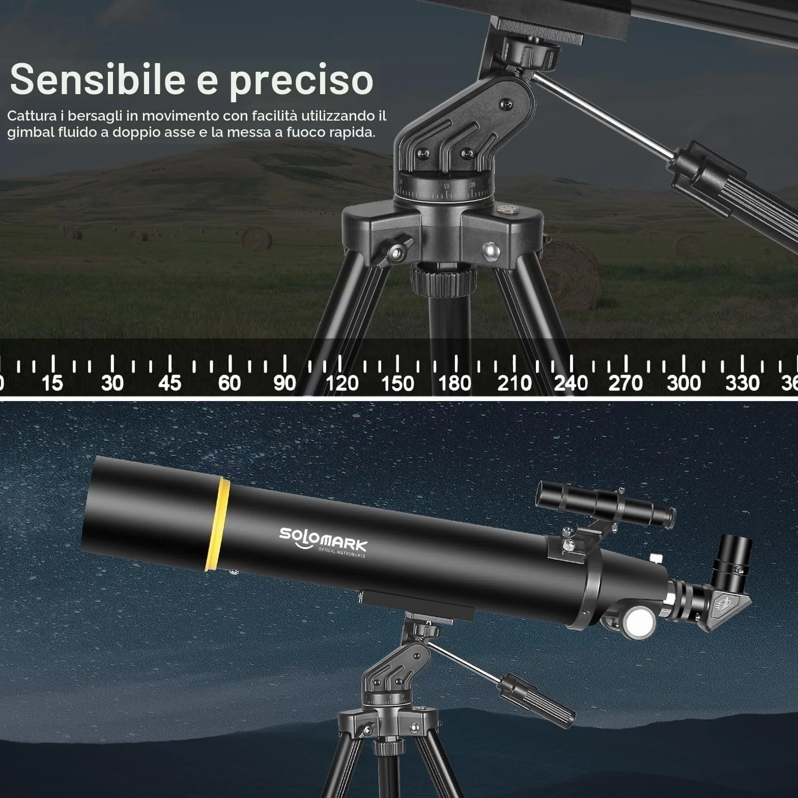 SOLOMARK Telescopi per adulti Astronomia, 80mm Apertura 900mm Refractor Telescope per bambini, principianti, telescopi da viaggio compatti e portatili con custodia