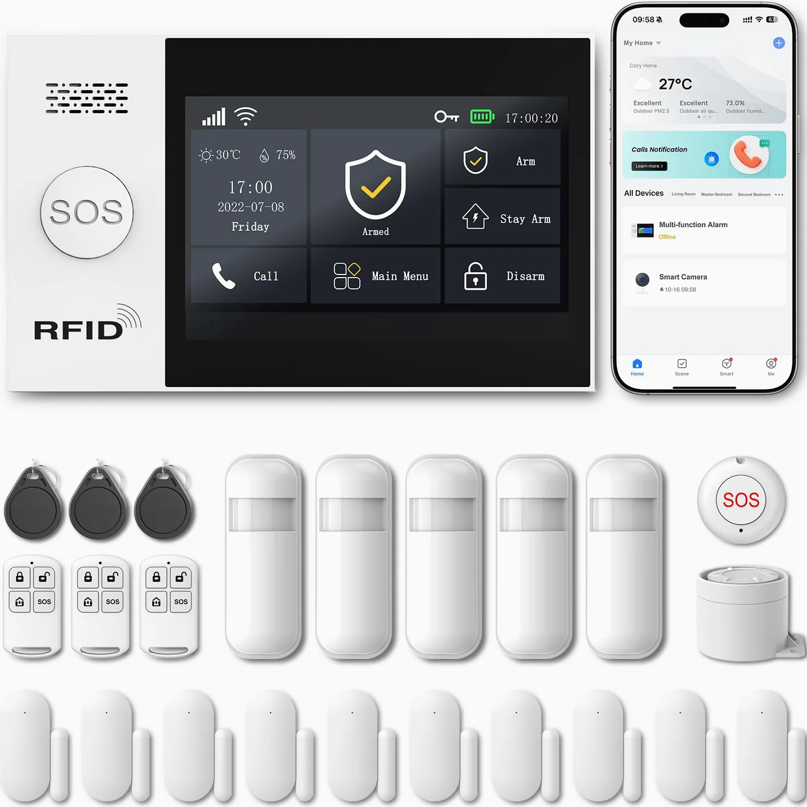 PGST Sistema di sicurezza domestica wireless, allarme fai da te 4G/WiFi, sensore di movimento e porta, controllo app, funziona con Alexa e Google Assistance, nessun canone mensile per appartamento
