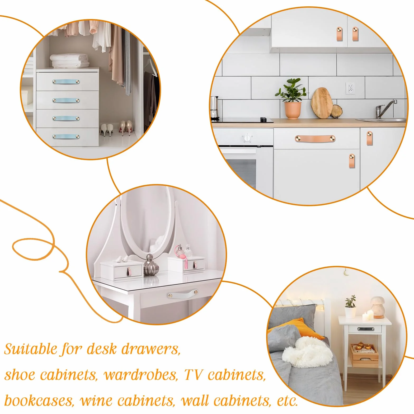 Maniglie per Mobili in Ecopelle 4 Pezzi, Foro Singolo Vintage Pomelli per Cassetti Armadio Cucina Beige