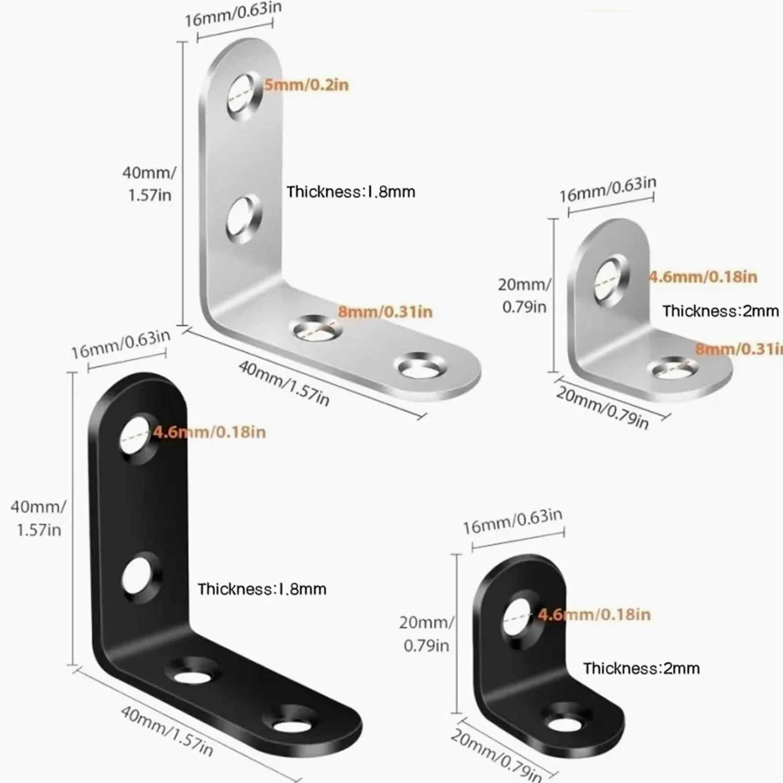 Supporto angolare ad angolo retto in acciaio inossidabile nero con vite for mensole, mobili in legno, sedie, cassetti, armadietti Adatto per il fissaggio e il supporto(L-Silver 40X40 50pcs)