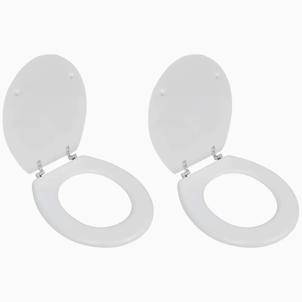 Sedile WC in MDF, bianco, confezione da 2 | Cerniere extra forti in zinco cromato, regolabili da 12 a 20 cm, facili da pulire, per famiglie e alberghi