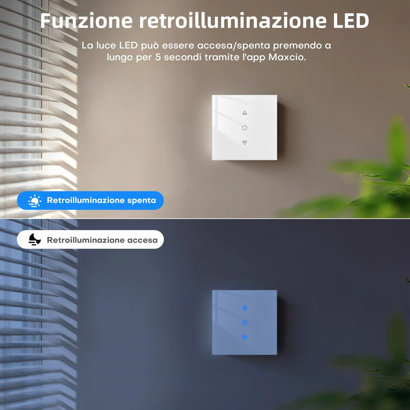 Maxcio Interruttore per tapparelle WiFi Connected, Interruttore per tende Compatibile con HomeKit, Alexa e Google Home, Controllo percentuale, Controllo remoto e Controllo vocale (2 Packs)