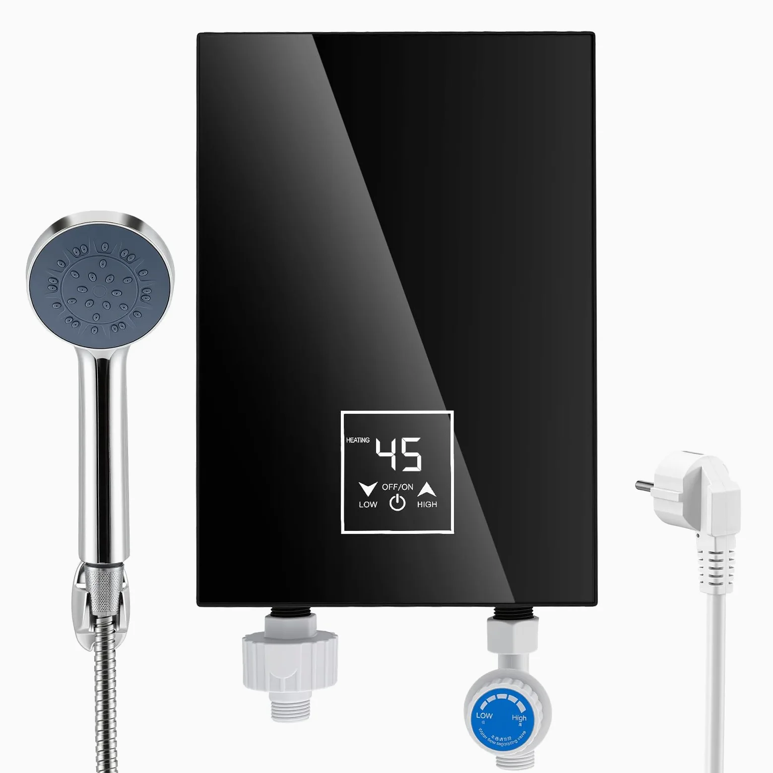 Mini scaldabagno istantaneo, 5500 W, scaldabagno elettrico 220 V, piccolo scaldabagno istantaneo con indicatore della temperatura 30-55 °C, sistema plug-and-play, per cucina, bagno, lavandino a mano