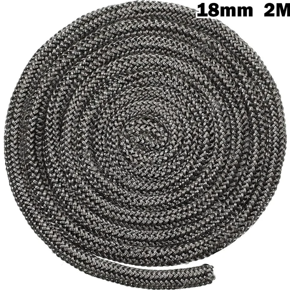 Corda in fibra di vetro per stufe, Guarnizione in corda nera in fibra di vetro 18 mm 20 2 metri intrecciata in grafite a basso attrito | 18mm