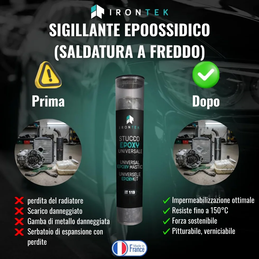 Mastice Epossidico Bicomponente IRONTEK 57g Resistenza 150°C Asciugatura 10 Min Auto Moto