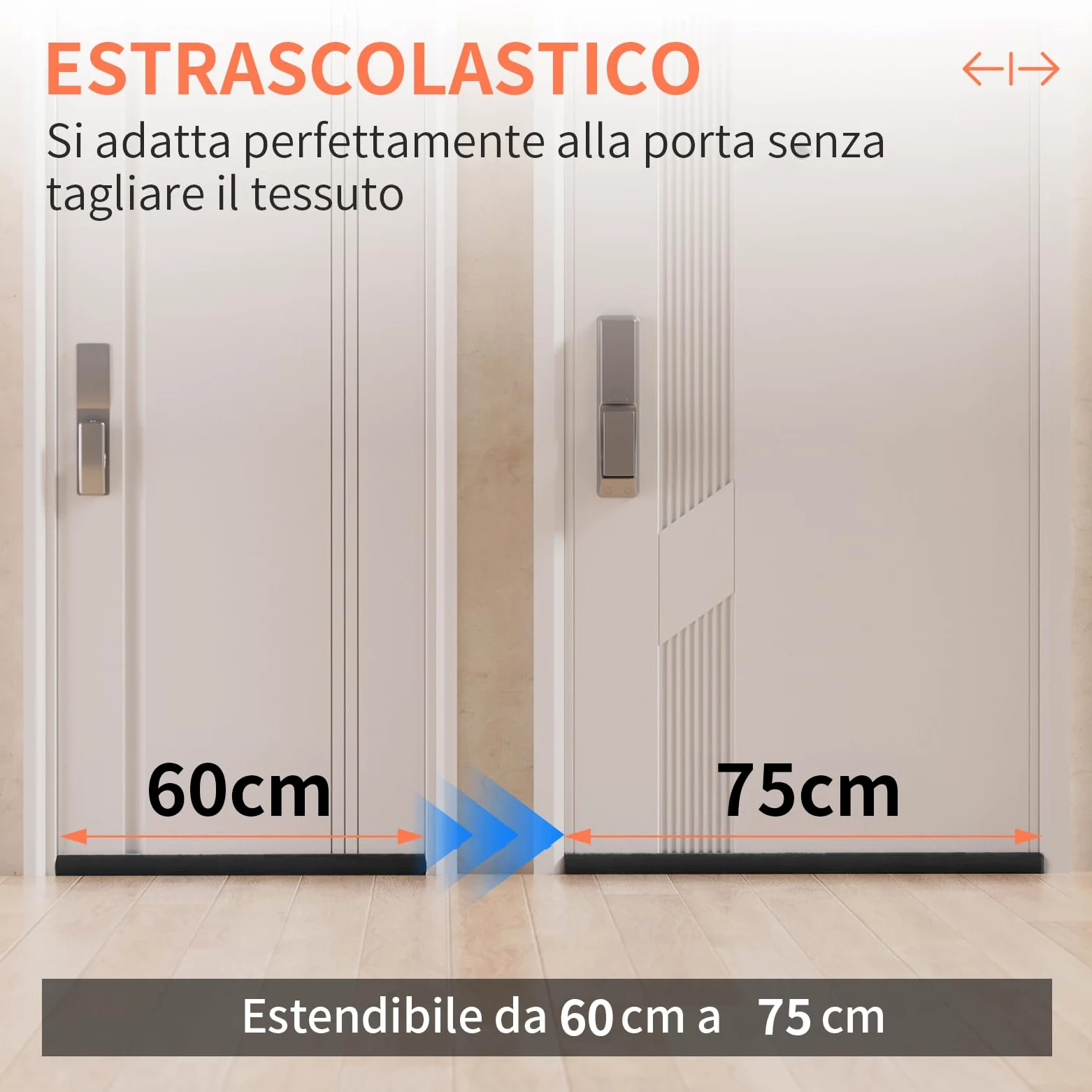 BKSAI Paraspifferi per Porte Guarnizione Inferiore Porte Senza Colla | Paraspifferi Doppia Guarnizione Isolante Termico Insonorizzato Antivento, Paraspifferi Sottoporta per Porte 60-75 cm Nero