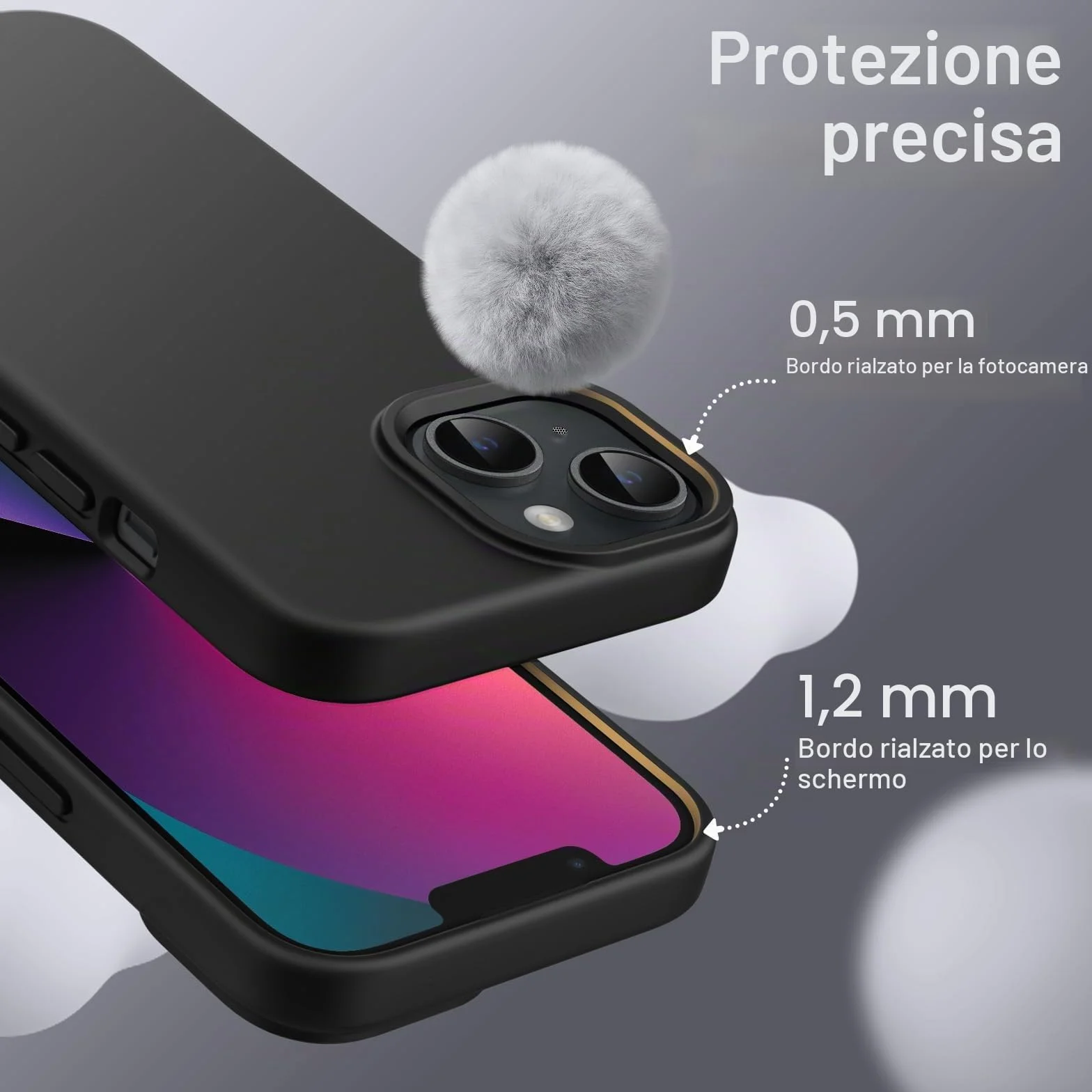 JETech Cover in Silicone per iPhone 13 6,1 Pollici, Custodia Protettiva per Tutto il Corpo Morbida al Tatto, Copertura Antiurto con Fodera in Microfibra (Nero)