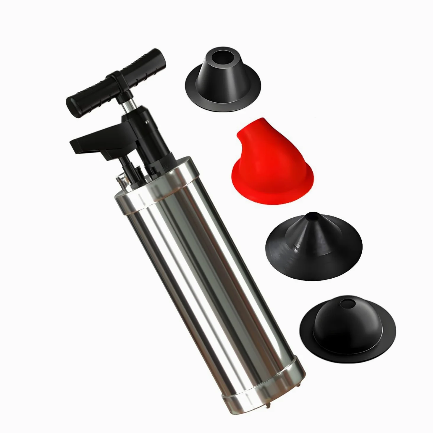 Stura WC con Barometro, Pompa Stura Scarichi a Pressione con 4 Teste Sostituibili, Stantuffo per WC ad Aria Compressa, per Disintasare WC, Lavello, Vasca, Scarico a Pavimento
