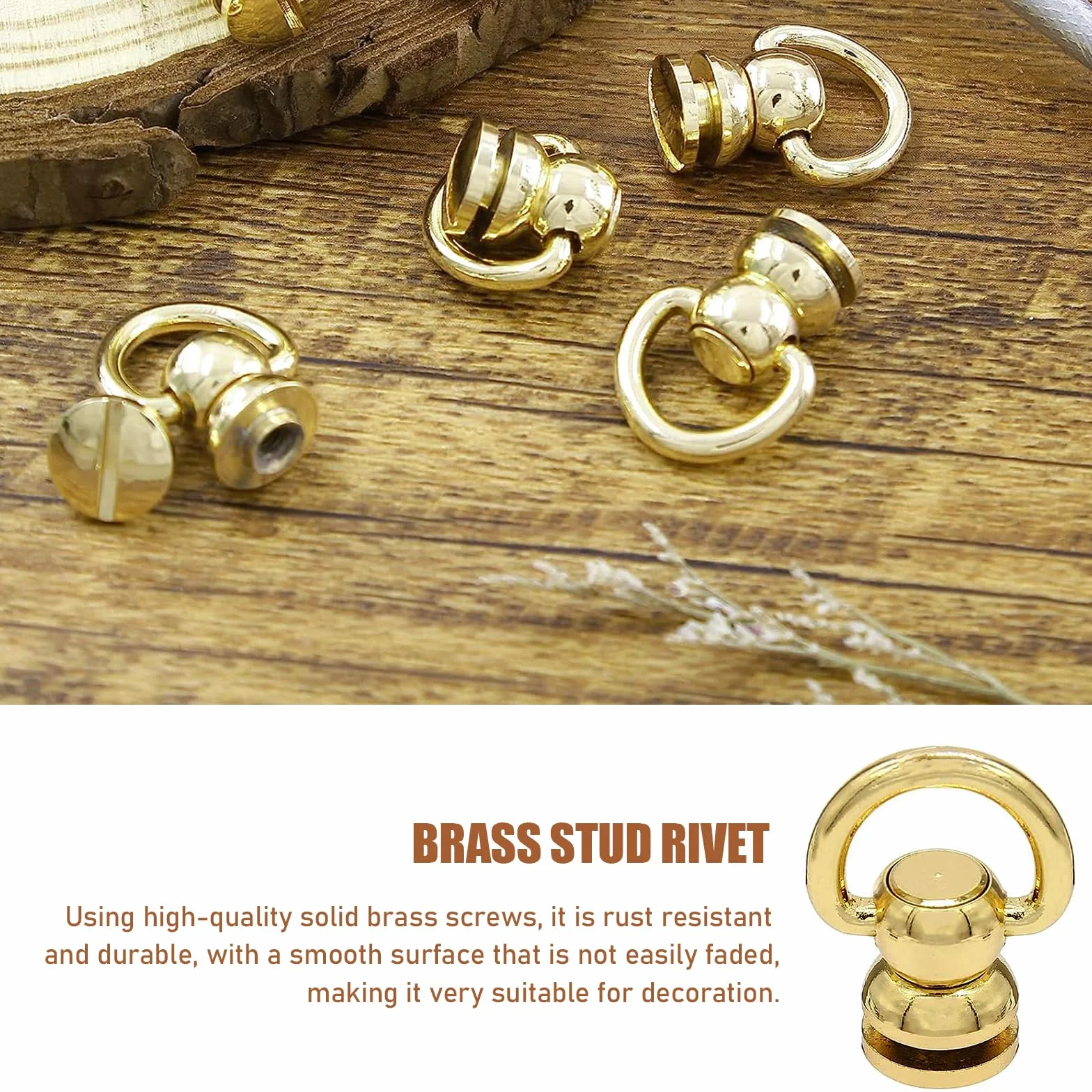 Rivetto Dorato con Anello per Artigianato in Pelle DIY 4 Pezzi