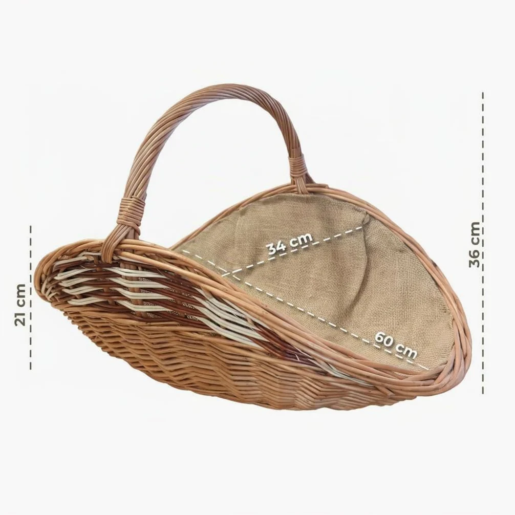 Cesto per Legna da Ardere in Vimini Con Iuta, 60 x 34 cm, Cestino per Legna