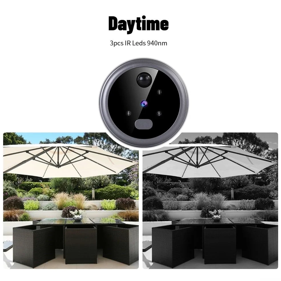 Smart - Telecamera wireless per campanello con schermo LCD HD, telecamera spioncino con rilevamento del movimento PIR, visualizzatore campanello alimentato a batteria per porta d'ingresso