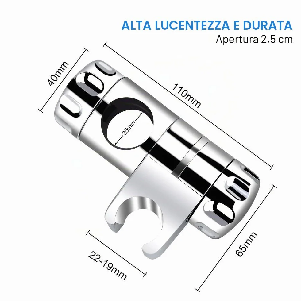 Staffa Supporto Doccia Orientabile Universale ABS Cromata 25 mm per Soffione Barra Saliscendi
