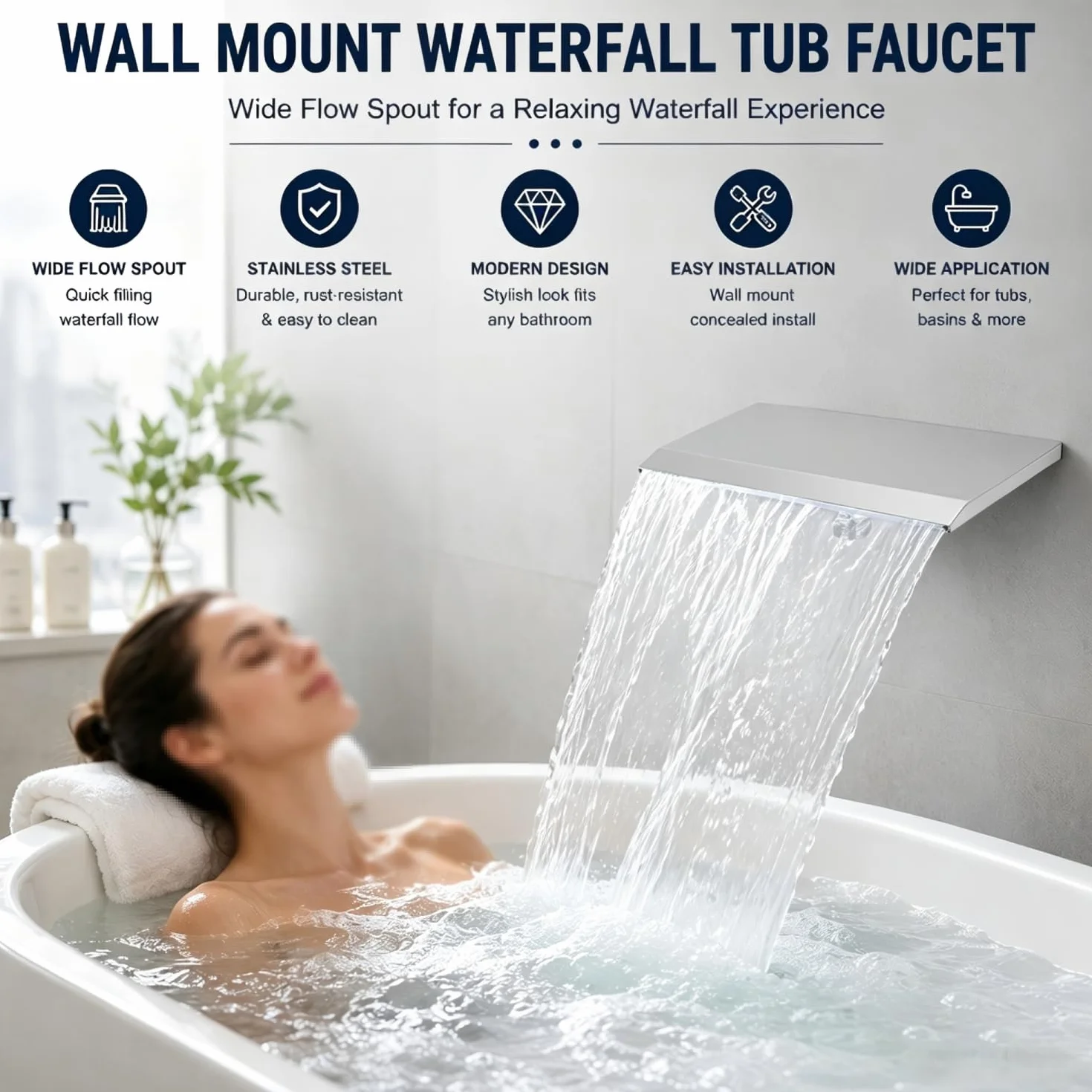 Rubinetto a Vasca a Cascata a Muro, Cucciolo di Caduta 'Acqua G1/2 Filo Esterno Filtro da Bagno a Cascata Bagno ugello da Nuoto per Bacino del Bagno