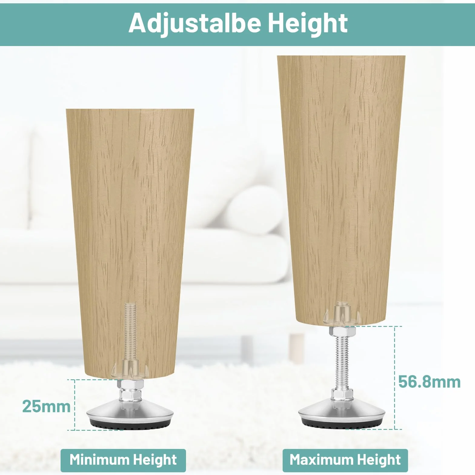 Lalago 4 Regulowane Nóżki do Mebli, Metalowe Nóżki do Stołu M10×50 mm