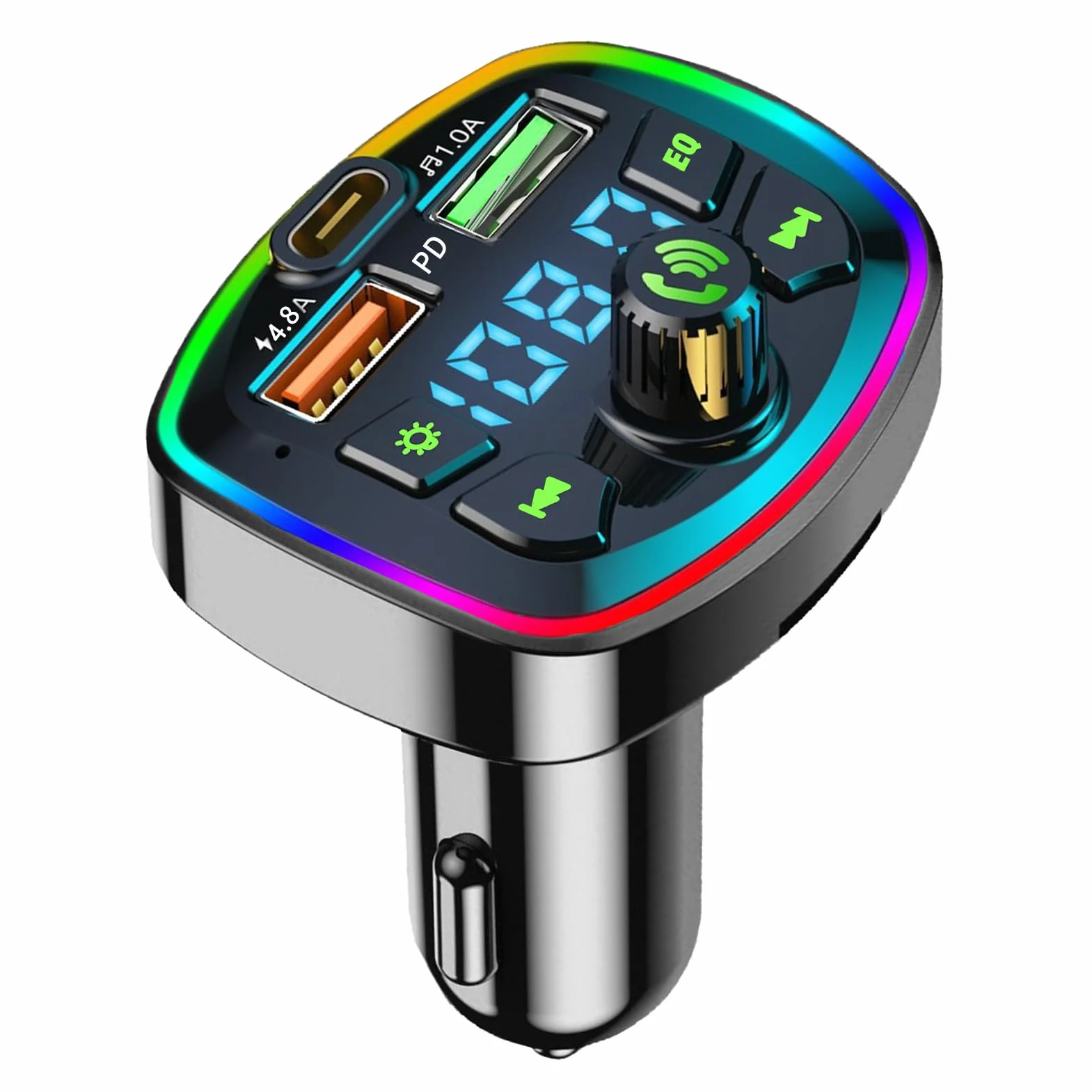 Trasmettitore FM Bluetooth per Auto, Accessori Aux[PD18W+4.8A] mp3 Lettore Musicale per Auto, Chiamata Vivavoce, Accendisigari Bluetooth 5.0 Musica,con 2 porte USB e 1 Type-c