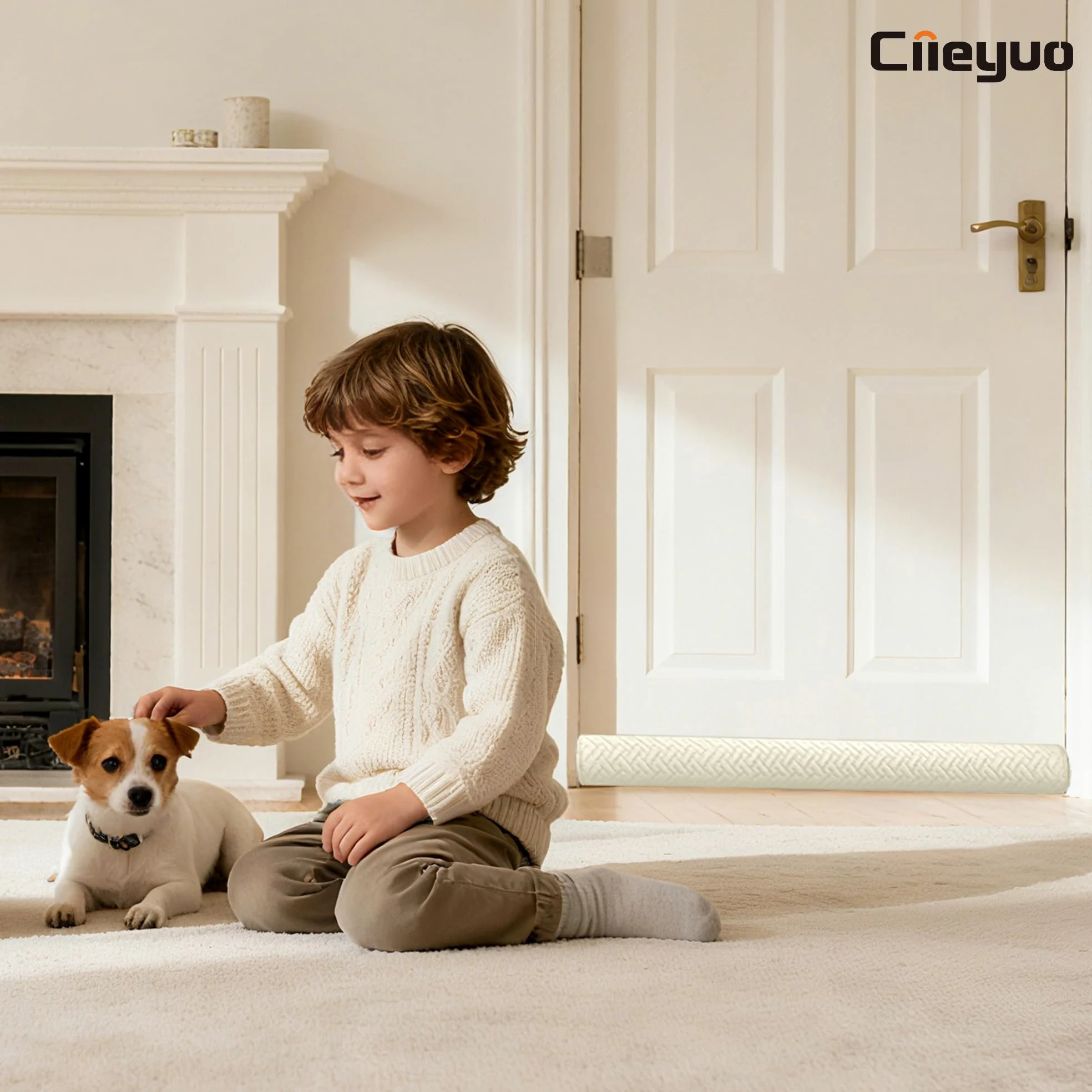 Ciieyuo Paraspifferi in velluto sotto la porta, blocco del rumore e guarnizione insonorizzata, blocca aria fredda, luce e fumo, facile da installare sotto la porta, per fondo 76,2 - 91,4 cm, bianco