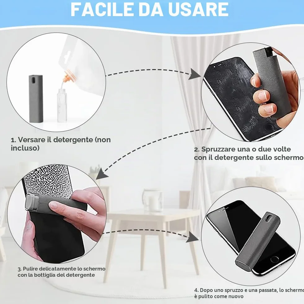 REFORUNG 3 Pz Pulitore per Schermo a Prova di Impronte Digitali 2 in1 Spray Detergente per Schermo del Telefono 2 in 1 Bottiglia Spray Pulisci Schermo e Panno per Tutti i Telefoni, Superficie in Vetro