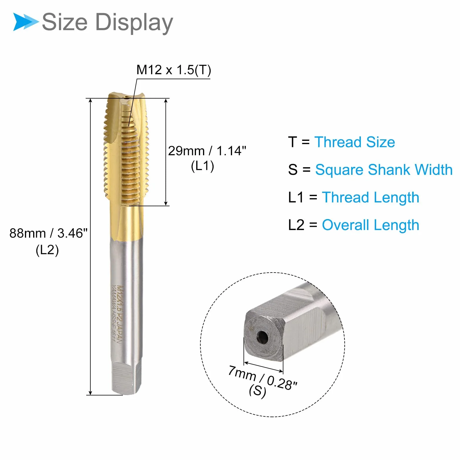Spiral Point Tap M12 x 1.5 Titanium Coated HSS 6542 Thread Tap 1Pc