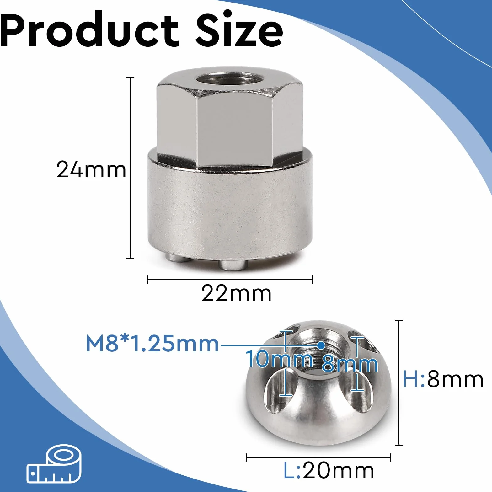 Dadi Antifurto M8 x 1,25 mm Dado di Sicurezza in Acciaio Inox 303 con Bussola