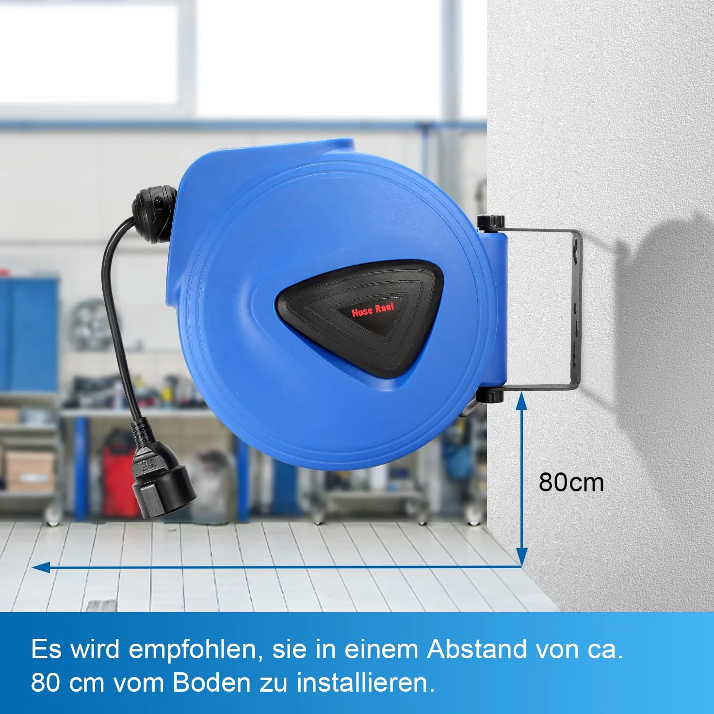 Avvolgicavo automatico, 20 m + 1,5 m, montaggio a parete, girevole a 180°, avvolgicavo automatico per officina e stoccaggio, con funzione di arresto, spina singola
