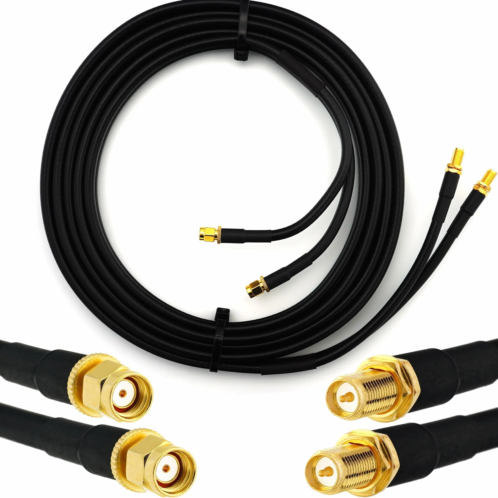 5m RP-SMA Maschio a Femmina Cavo Coassiale Doppio — RPSMA Cavo antenna esterno di prolunga 5 metri a bassa perdita Twin HF-240 (equivalente a LMR 240) — adattatore per Router Wireless Antenna WiFi