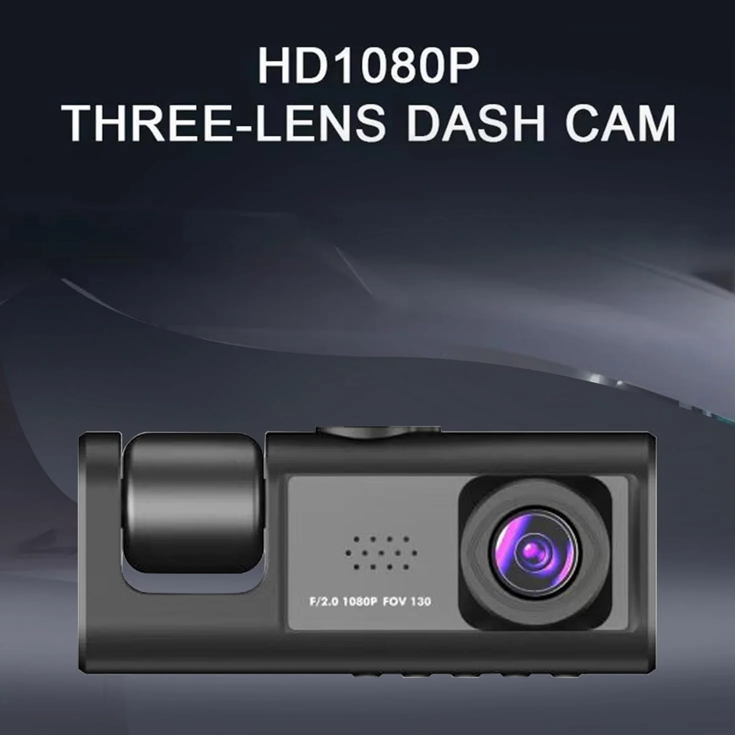 Dash Cam Auto 3 Lenti Full HD 1080P, Tripla Videocamera Frontale + Abitacolo + Posteriore, Visione Notturna, Monitoraggio Parcheggio 24H, Display Integrato, Installazione Facile con Supporto Ventosa