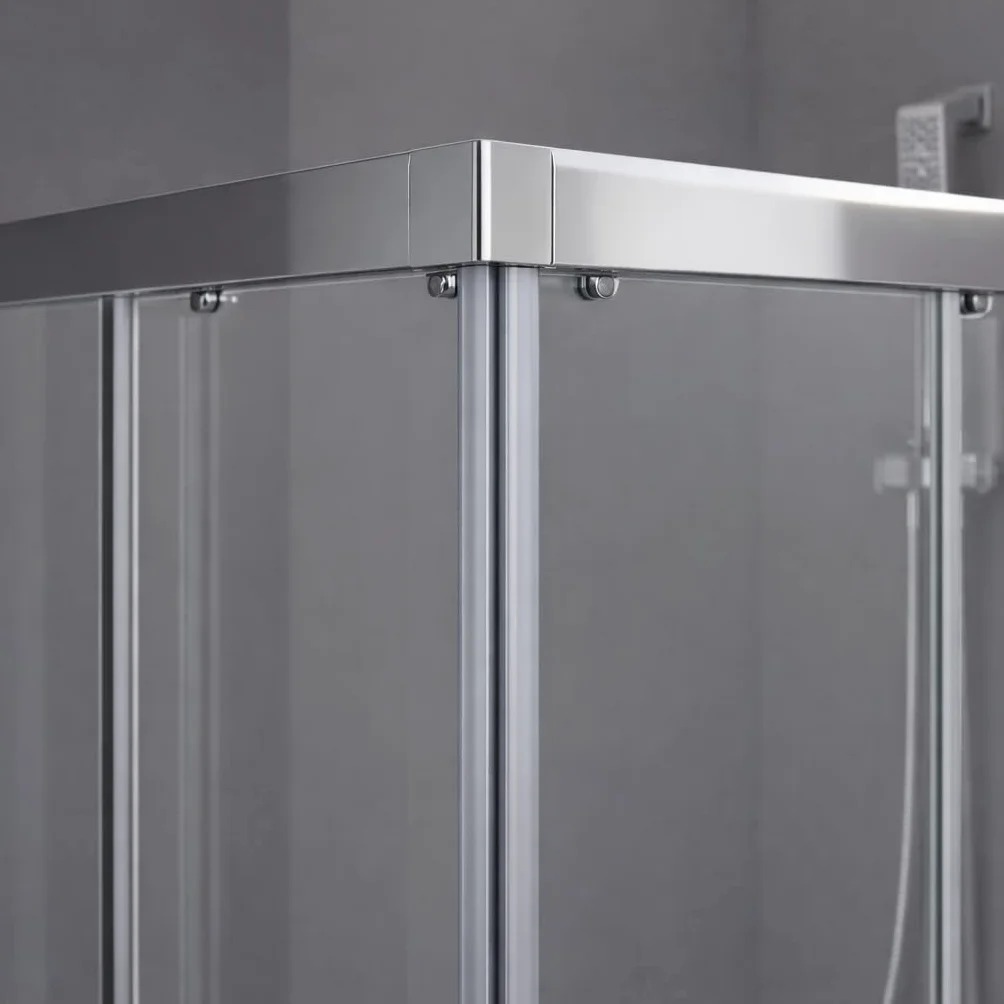 Box Doccia Angolare Vetro Temperato 6mm 2 Porte Scorrevoli Altezza 190cm 70x70 Cromati Chiusura Magnetica
