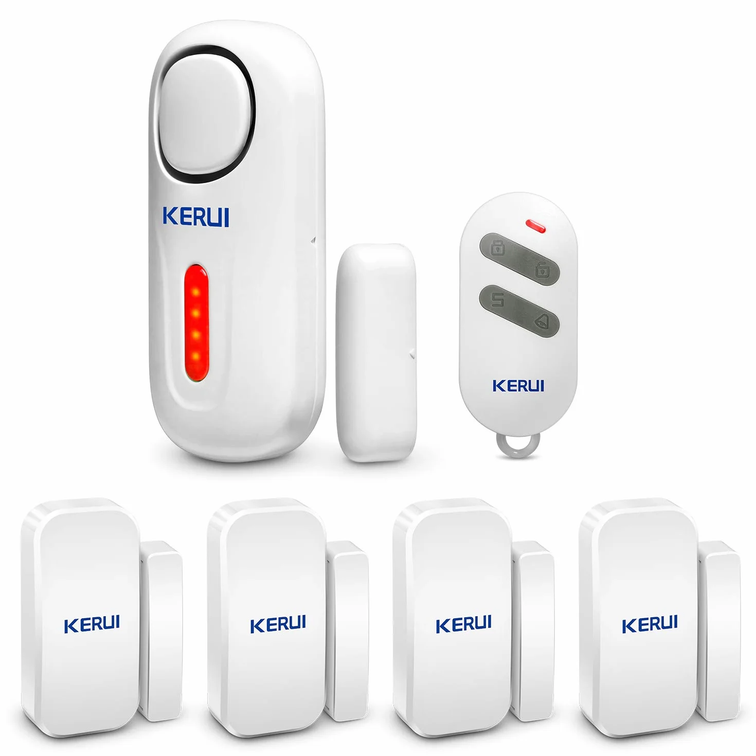 KERUI Allarme Casa Senza Fili D2, 4 Zone Sistemi di Sicurezza Domestica con 2 Sensore Movimento,1 Allarme Porta 4 Sensori Porta 1 Telecomando, 120dB Sensori Allarme Porte e Finestre per Casa Garage