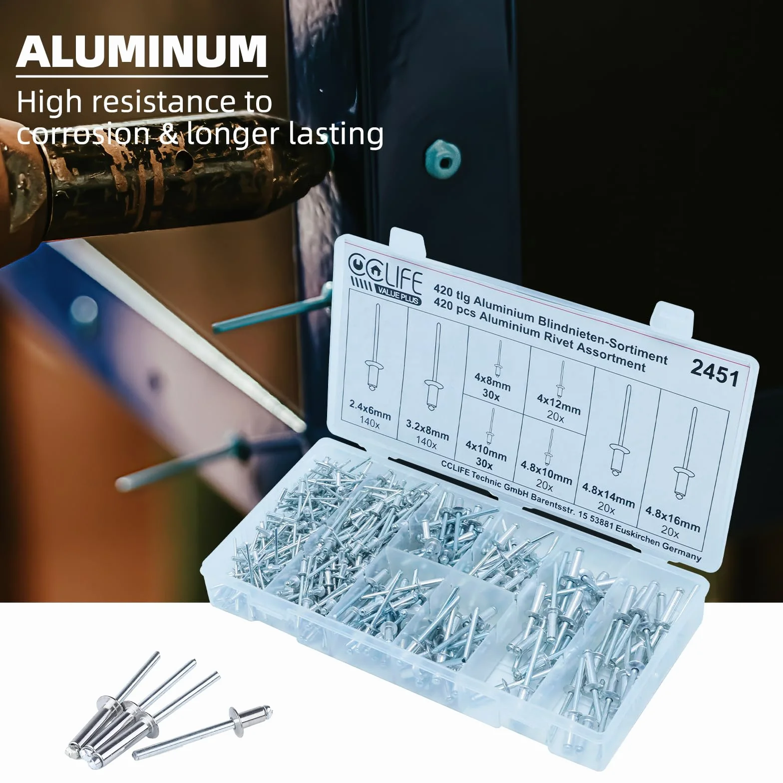 CCLIFE 420 Set Rivetti Ciechi Alluminio 2,4 3,2 4 4,8