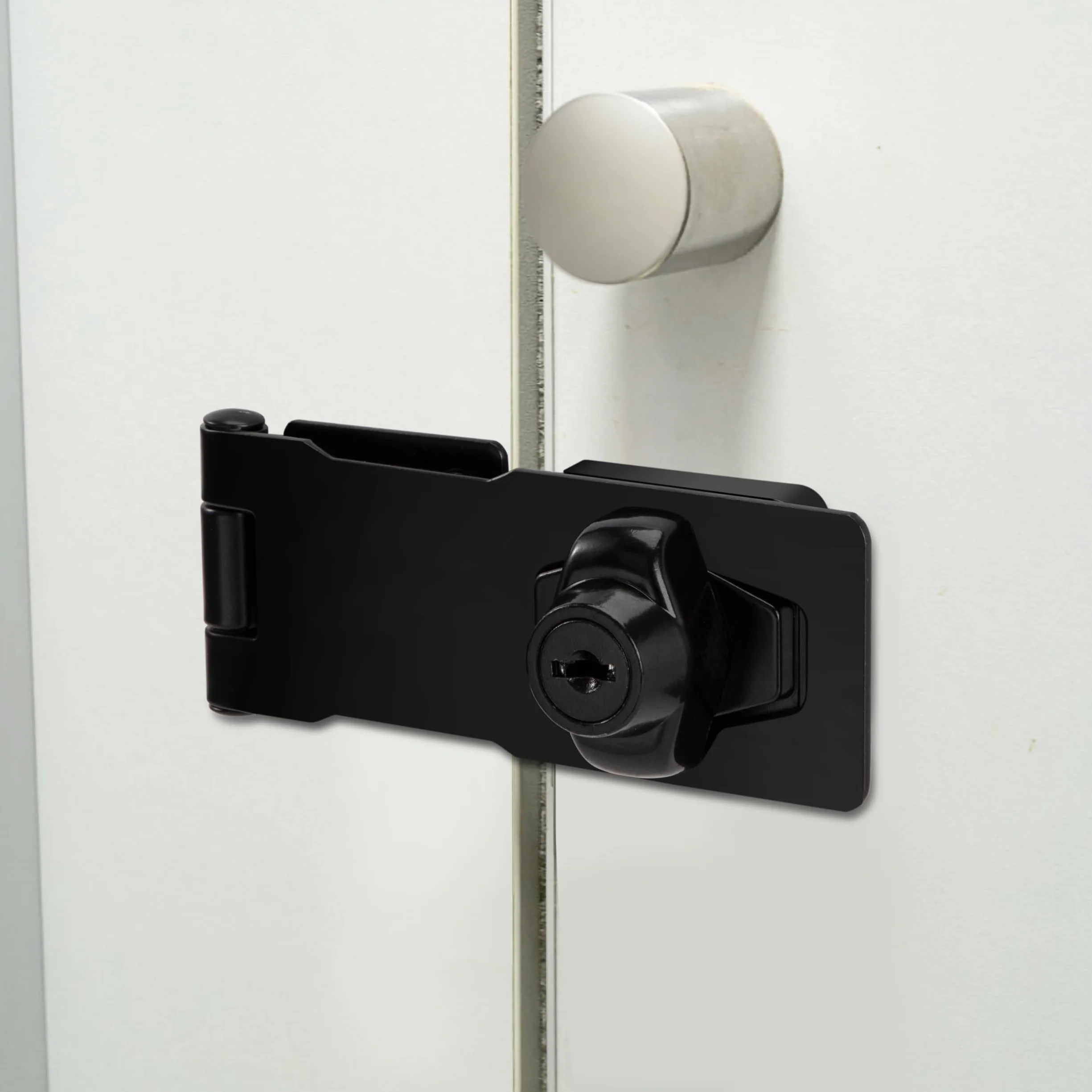 Hasp Serratura in Metallo 2 Pezzi, Lucchetto in Acciaio Inox Chiavistello per Porta Armadietti (Nero)