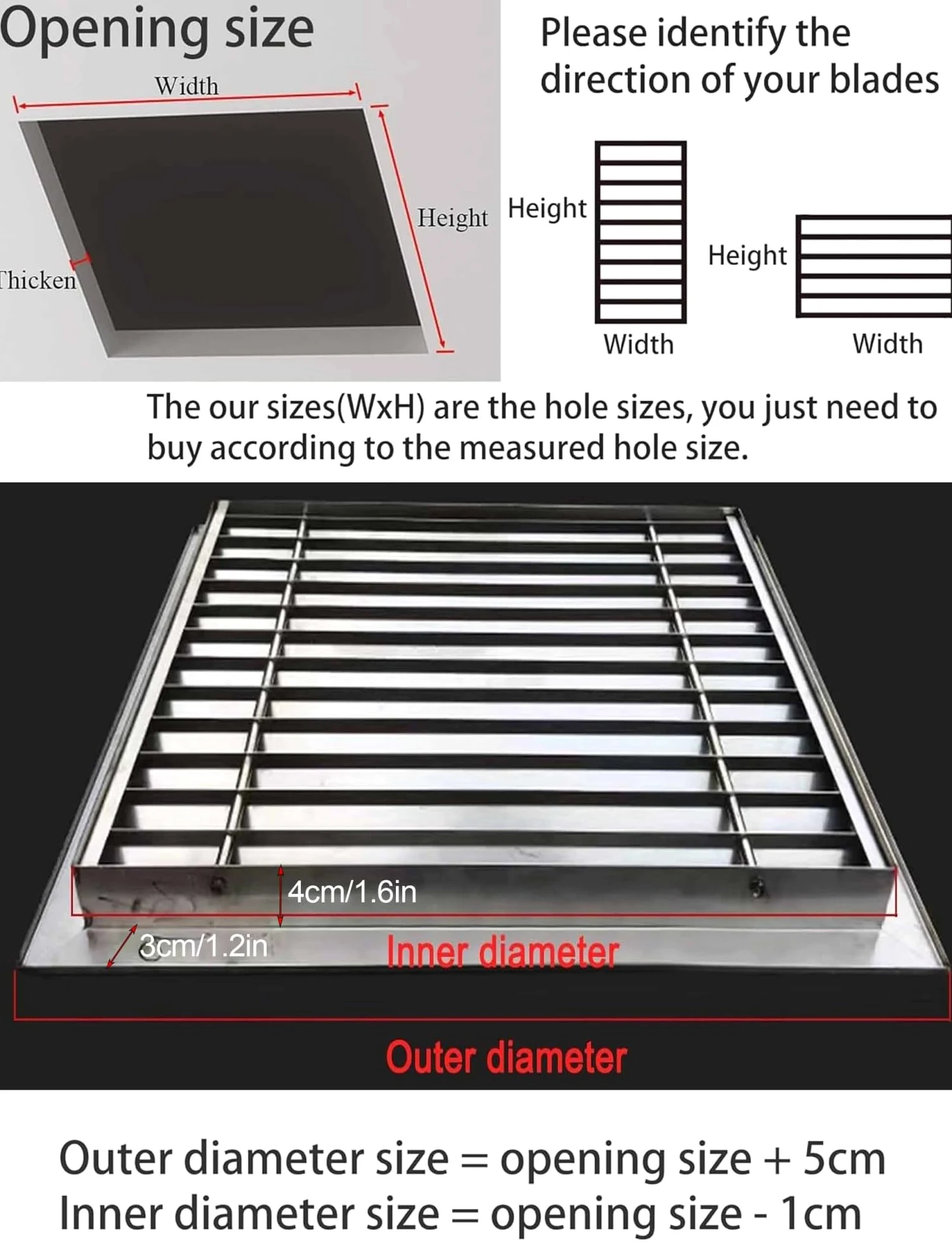 Generico Griglia di Ventilazione a lamelle in Acciaio Inossidabile Resistente, griglia Decorativa per condizionatore d'Aria per Installazione a Parete e a soffitto, Accessorio Durevole per bocchette